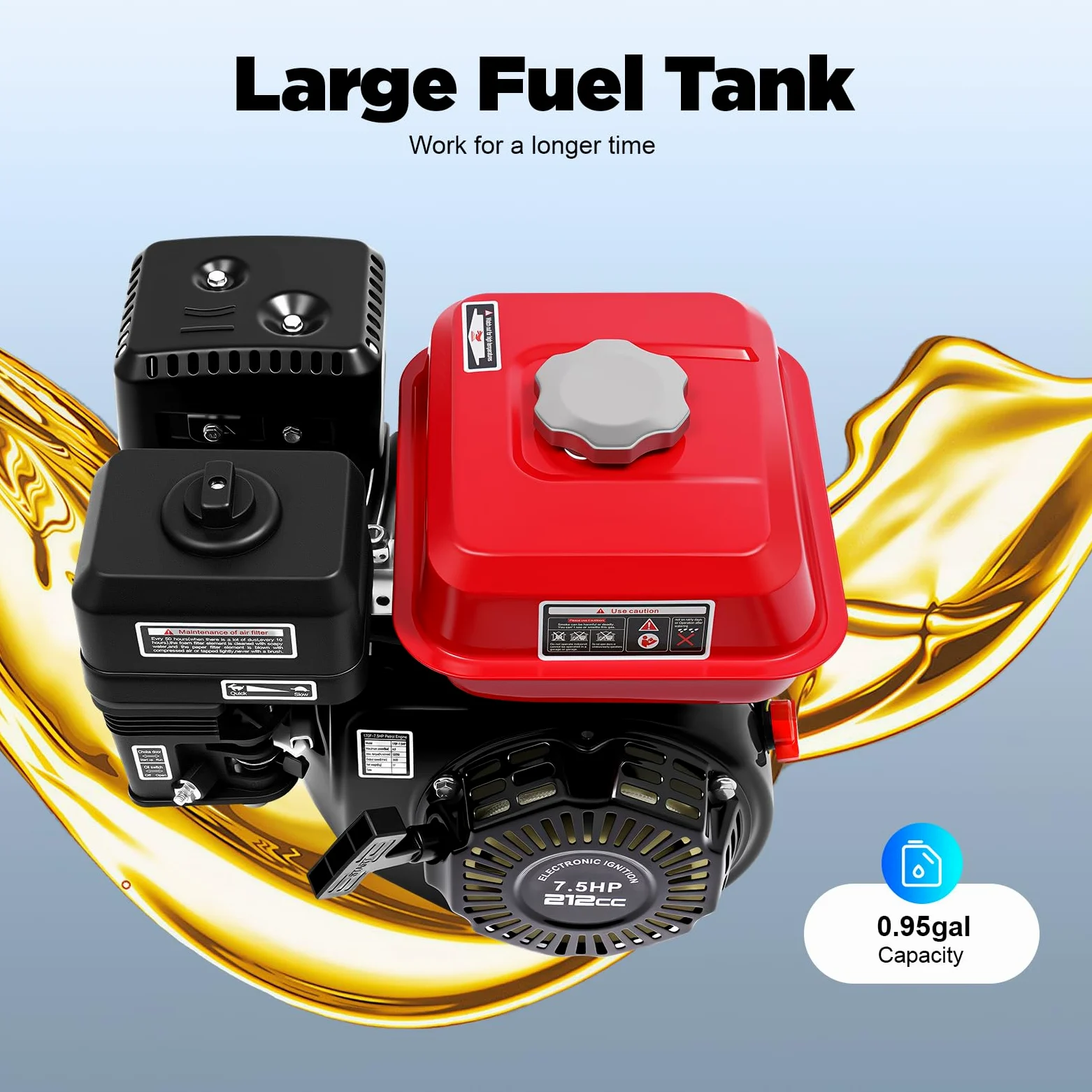 Motor de gasolina de 7,5 CV de 4 tiempos, 212 cm³, motor monocilín con función de alerta de aceite, arranque manual de 4 kW, potencia 3600 rpm, motor de repuesto para bombas de agua