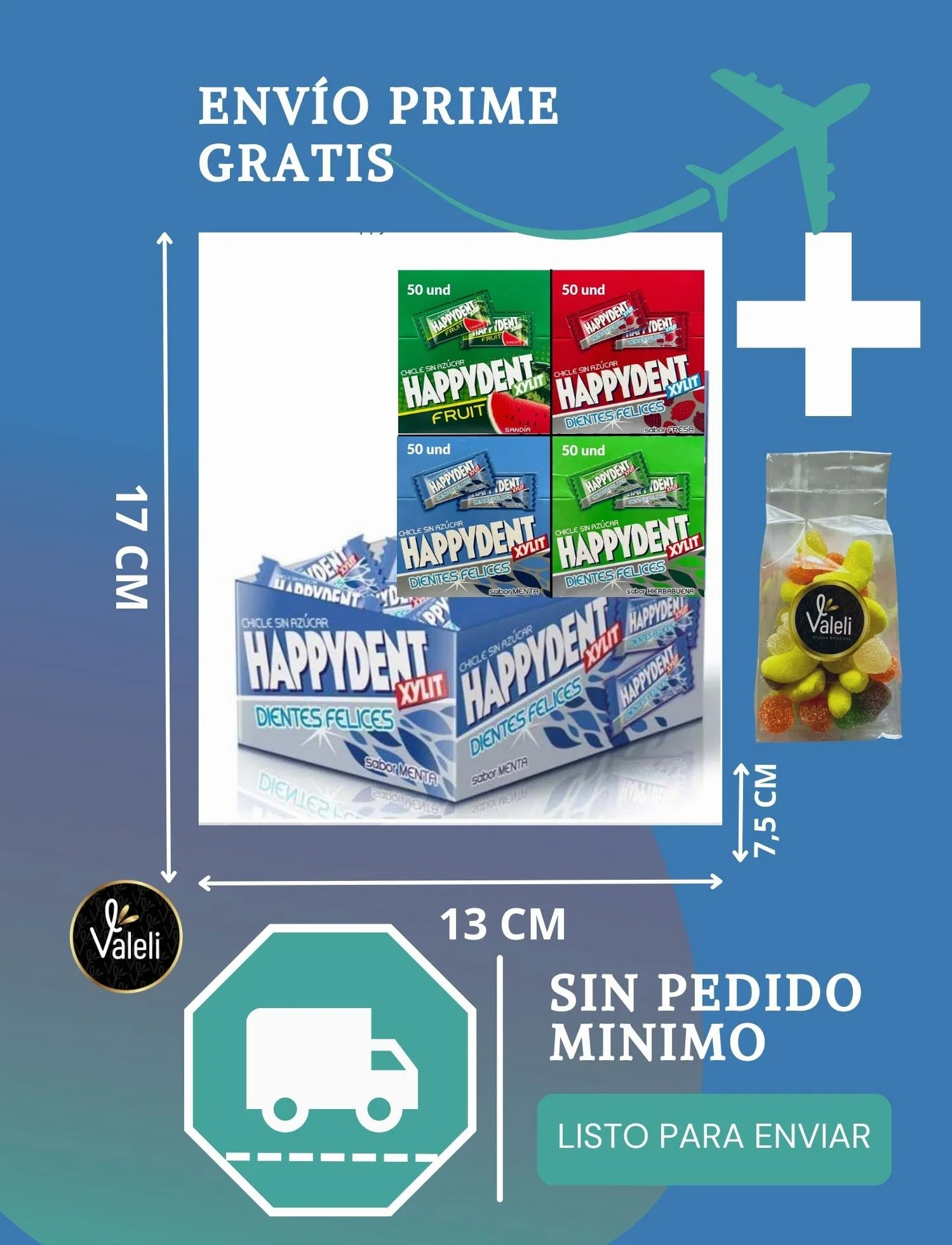 Happydent Chicles sin Azúcar 200 und Bolsa Chuches 80gr Sabores surtidos menta hierbabuena sandía fresa