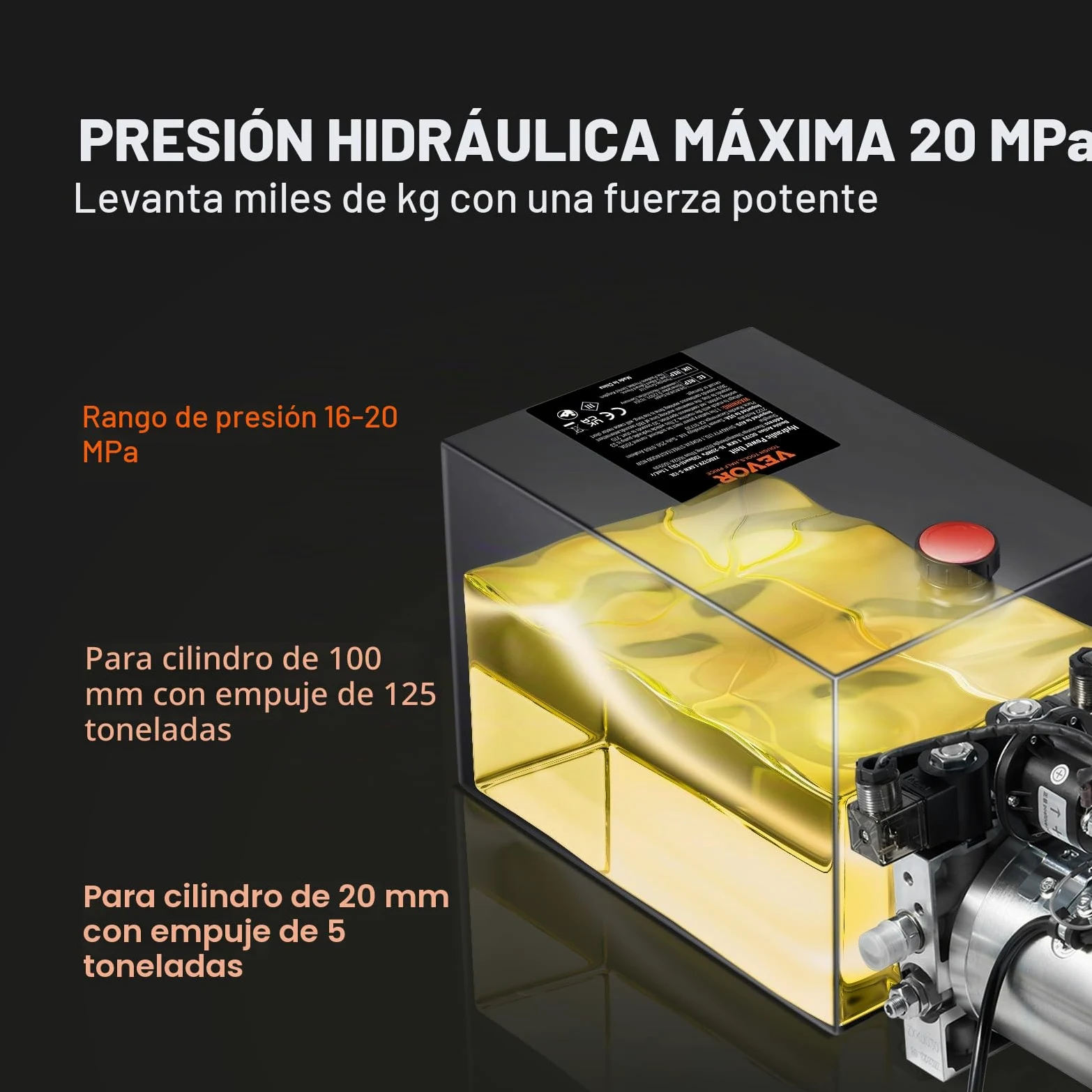 VEVOR Bomba Hidráulica DC 12 V 6 L Unidad Hidráulica de Doble Acción Flujo de Aceite 3,44 L/min Presión Máxima de Descarga 22 MPa para Volquete, Plataforma Elevadora, Remolque, Elevación y Descarga