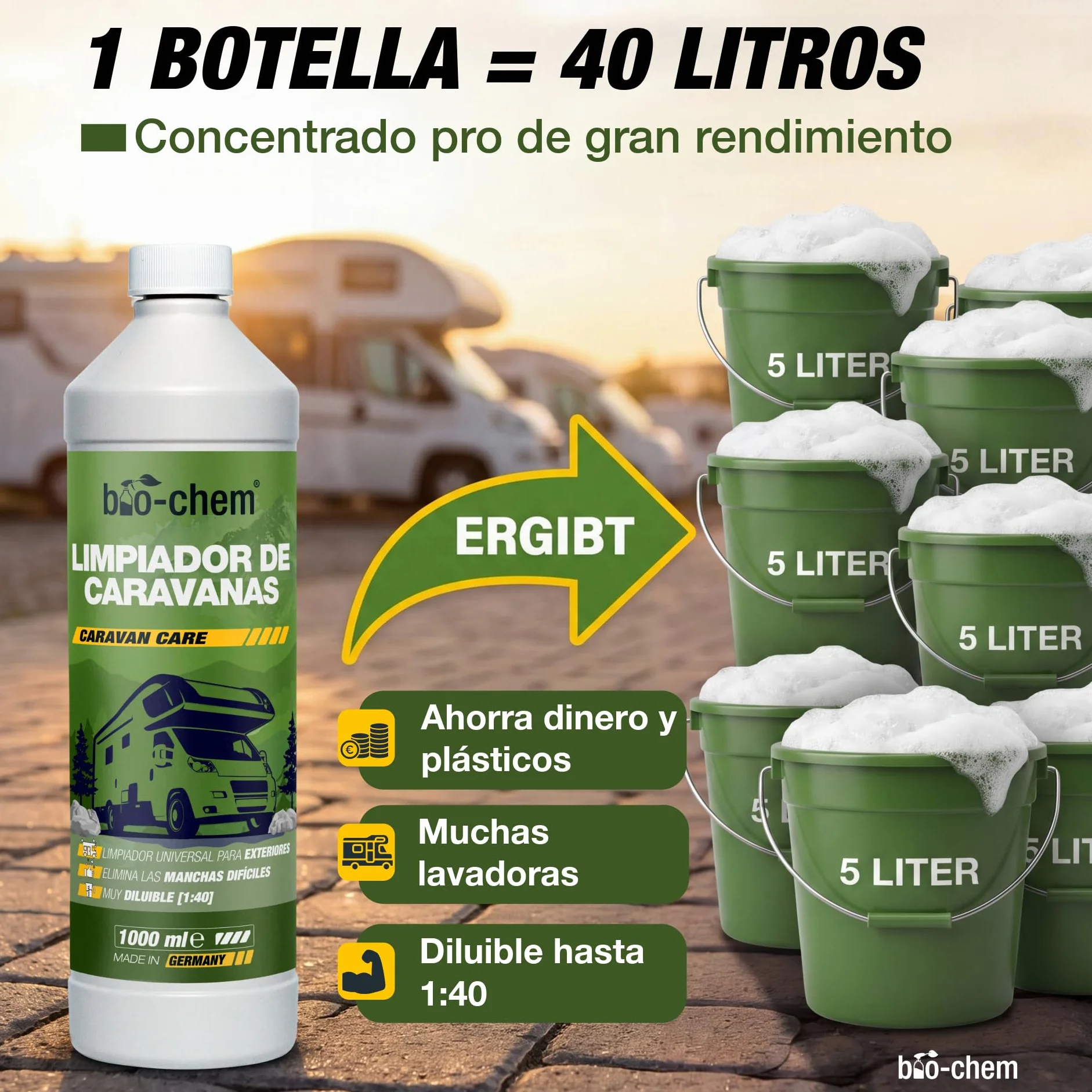 Bio-Chem - Producto de Limpieza para caravanas y autocaravanas 2L - Limpiador para autocaravanas, caravanas, toldos - Mantenimiento de vehículos de Camping