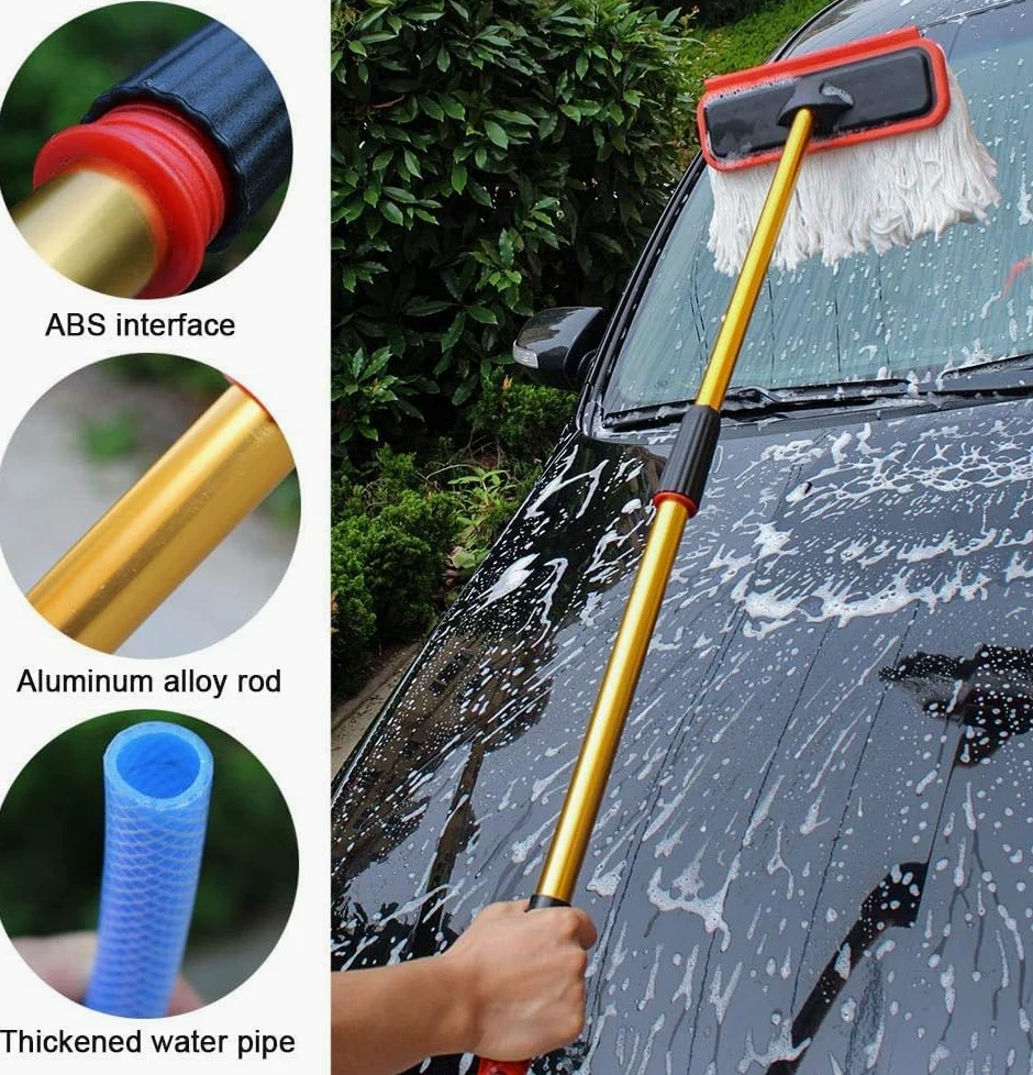 Cepillo De Lavado Telescópico De Flujo Rápido para Camiones, Caravanas, Camiones Y Furgonetas, Fregona Multifunción para Lavado De Coches Y Kit Limpiacristales.