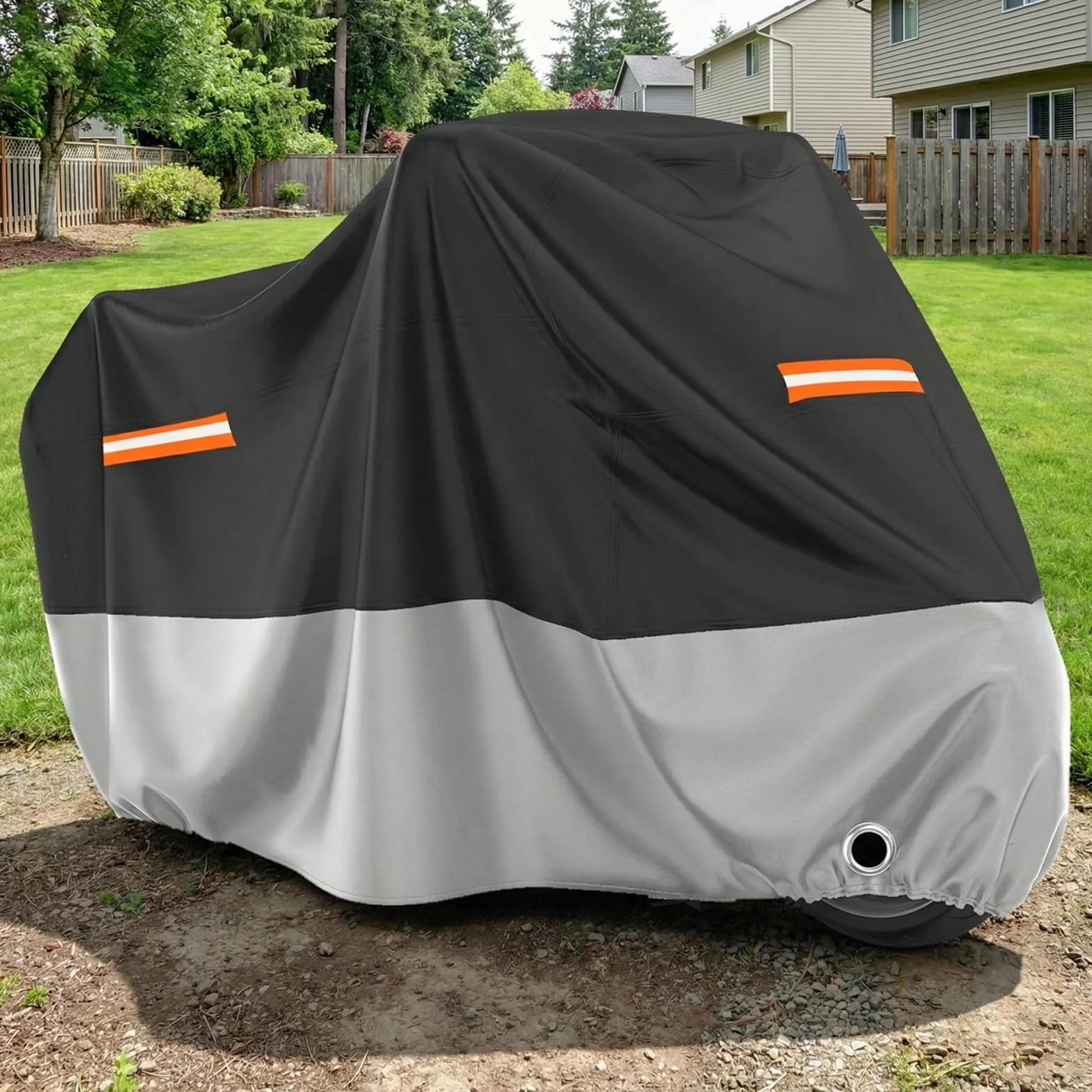 Favoto Funda para Moto Cubierta de Moto Oxford Impermeable Protectora a Prueba de Sol Lluvia Polvo Viento Nieve Excremento de Pájaro al Aire Libre, 245x105x125cm Negro+Plata