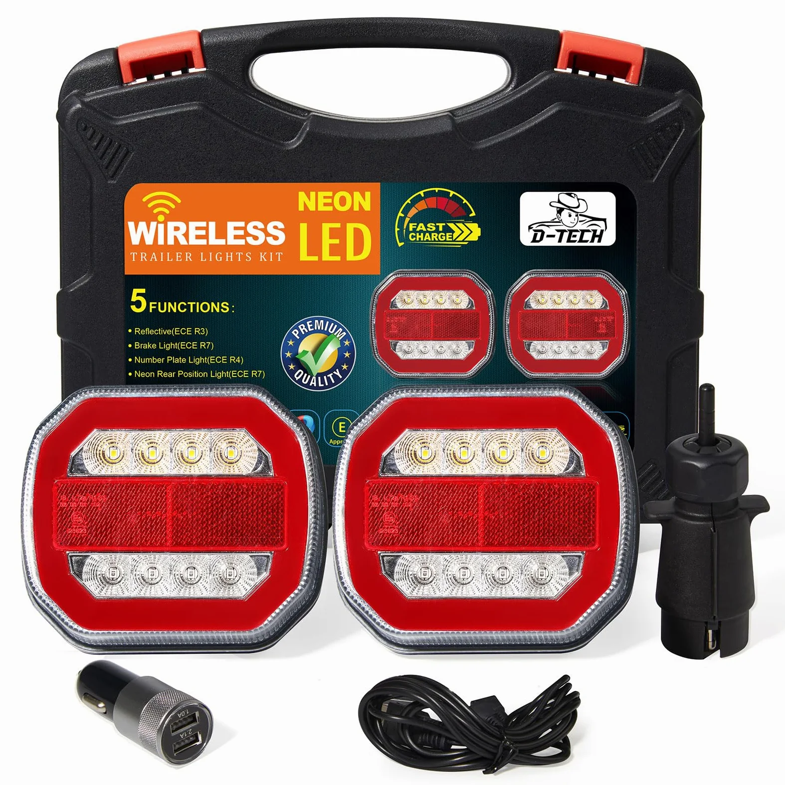 D-TECH Kit Pilotos Led Remolque Inalámbrico Magnético - Luces Traseras Homologadas con Bluetooth