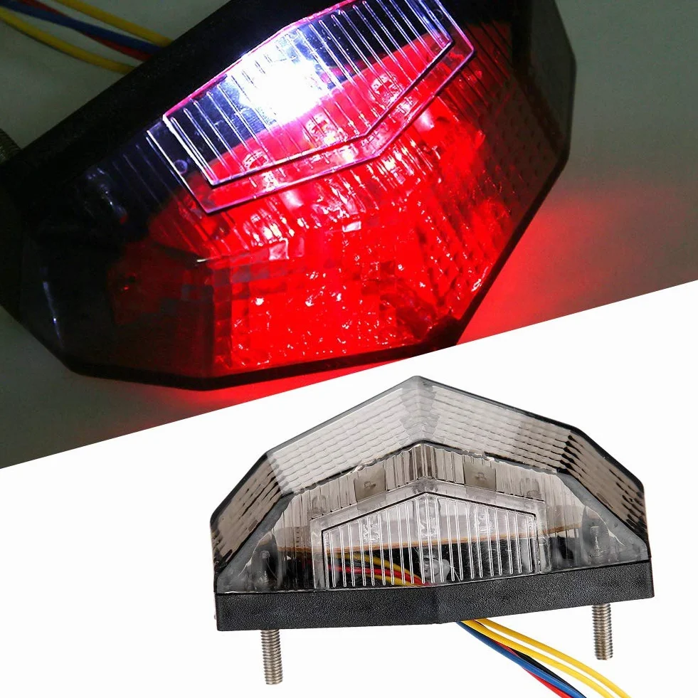 Yctze Lámpara de cola LED modificada para motocicleta, luz de advertencia de luz trasera Luz trasera con señal de freno