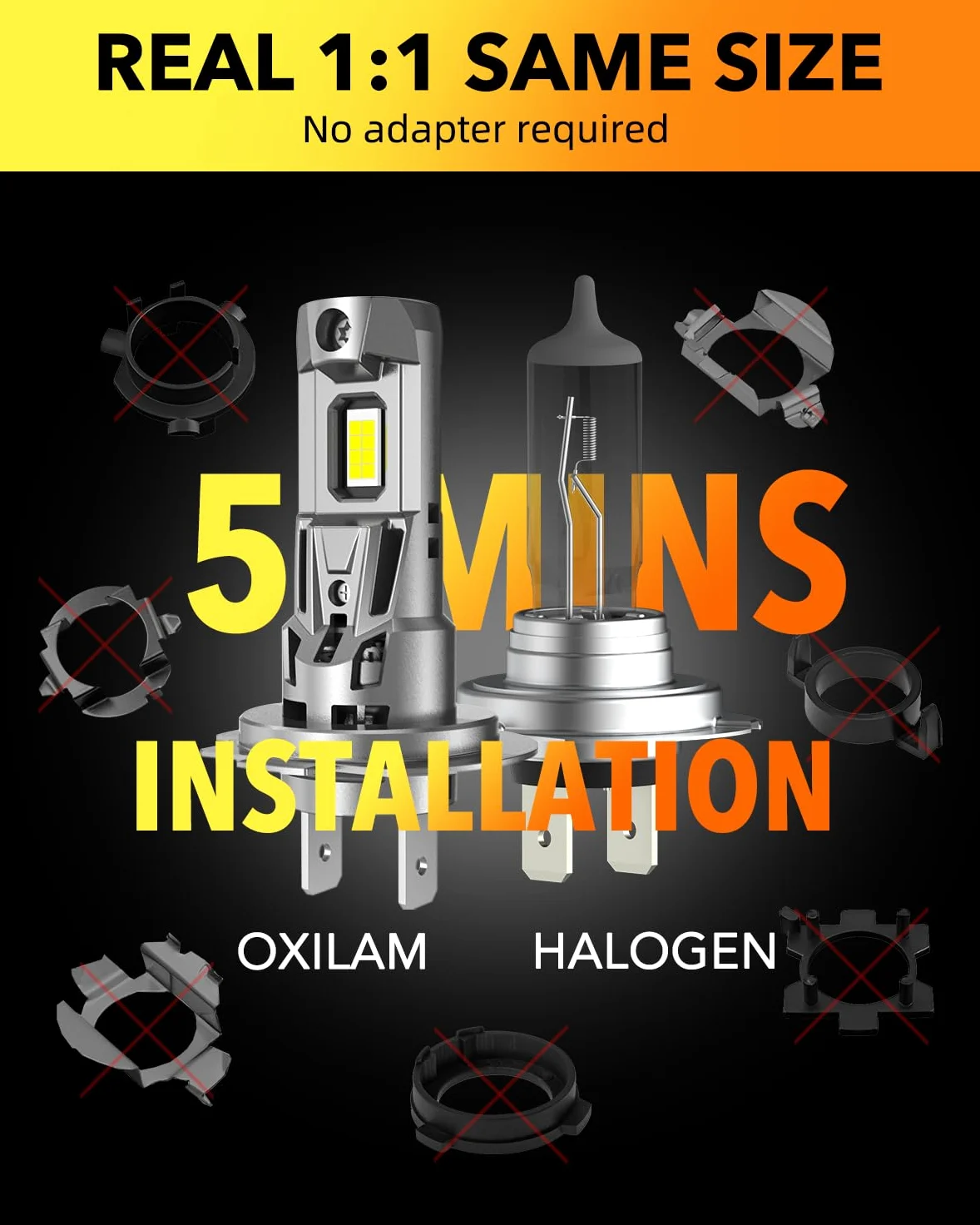 OXILAM Bombilla LED M5S H7 40000LM 900% de brillo, luz blanca fría de 6500 K, tamaño 1:1, no requiere adaptador, repuesto halógeno de luz antiniebla Plug and Play, paquete de 2