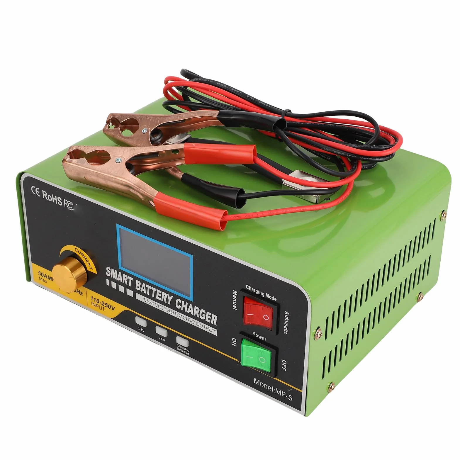 Cargador de Batería Inteligente 12V 50A 24V 30A Mantenedor y Desulfatador Completamente Automático para Baterías Marinas de Automóviles, Barcos, Vehículos Recreativos con Pantalla (Enchufe