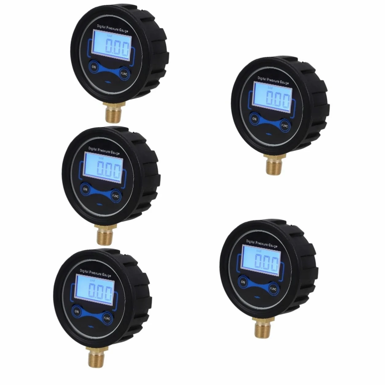 Cabilock 5 Piezas Manómetro de pantalla digital con monitor de presión de coche presión de aire probador de presión de neumáticos de coche medidor de neumáticos de coche el plastico Negro