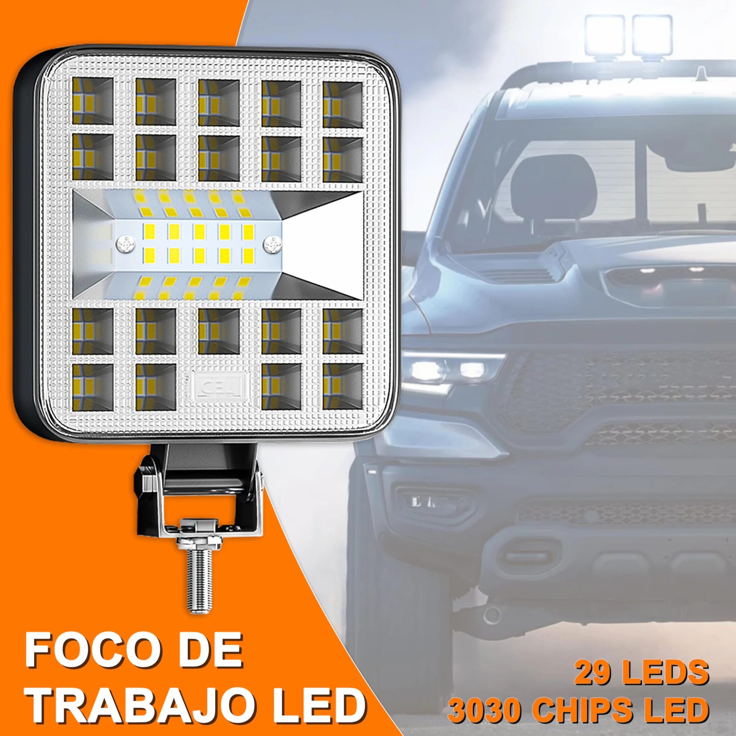 Foco led 12v 2 uds aluminio abs 29 led 6500K 8.4 cm 3.34" IP65 120% maxima luminosidad faros tractor 4x4 largo alcance