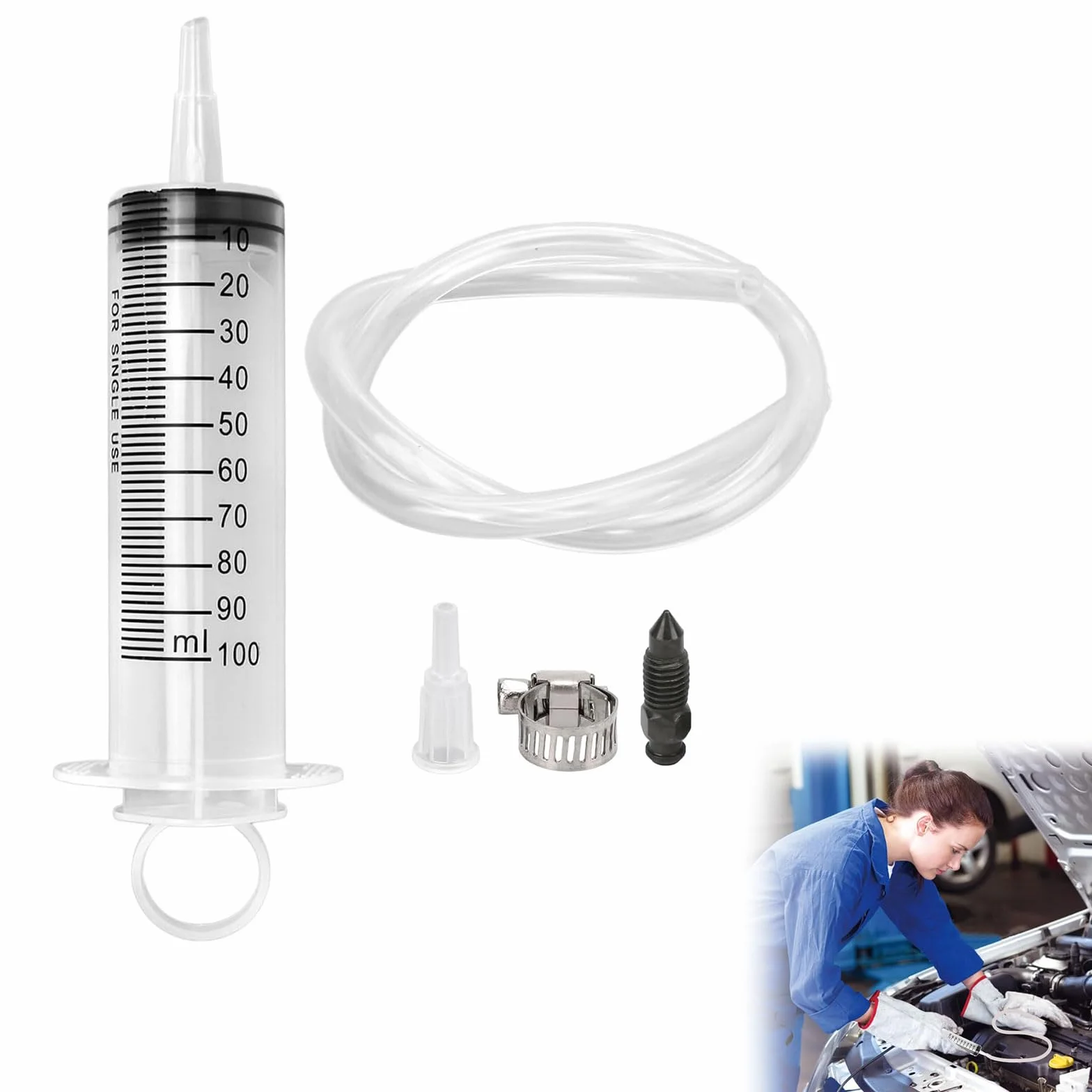 Kit de purga de freno de motocicleta con manguera de 50 cm, jeringa de embrague hidráulico 100 ml, sistema de disco para aceite