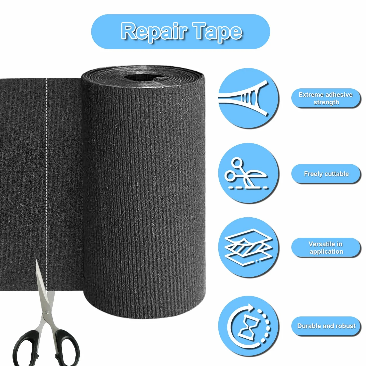 Cinta de reparación de tela autoadhesiva 10 cm x 2 m, cinta de reparación para tela apta para cortinas, sombrillas, lona y ropa para barcos, impermeable, lavable, recortable