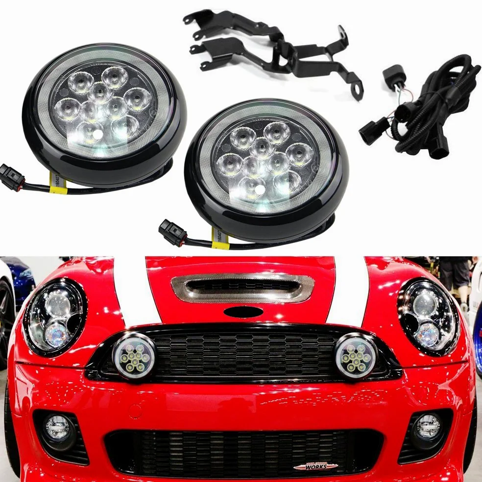 NSLUMO - Juego de 2 luces LED de circulación diurna para conducción, con anillo de halo y ojos de ángel, carcasa negra, para Mini Cooper