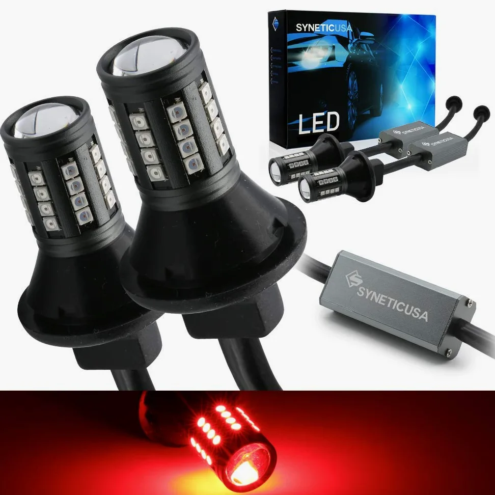 Bombillas LED de freno de estacionamiento sin errores Canbus, color rojo, con luces de giro, luz de estacionamiento DRL, sin flash Hyper todo en uno con resistencias integradas