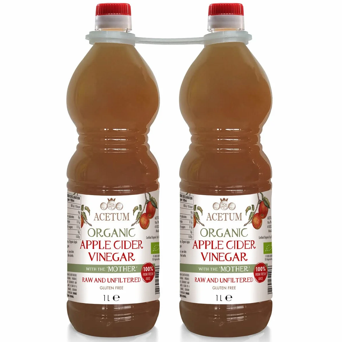 Vinagre Sidra de Manzana con Madre Ecológico Orgánico Sin Filtrar Sin Pasteurizar 2L (2x1L)