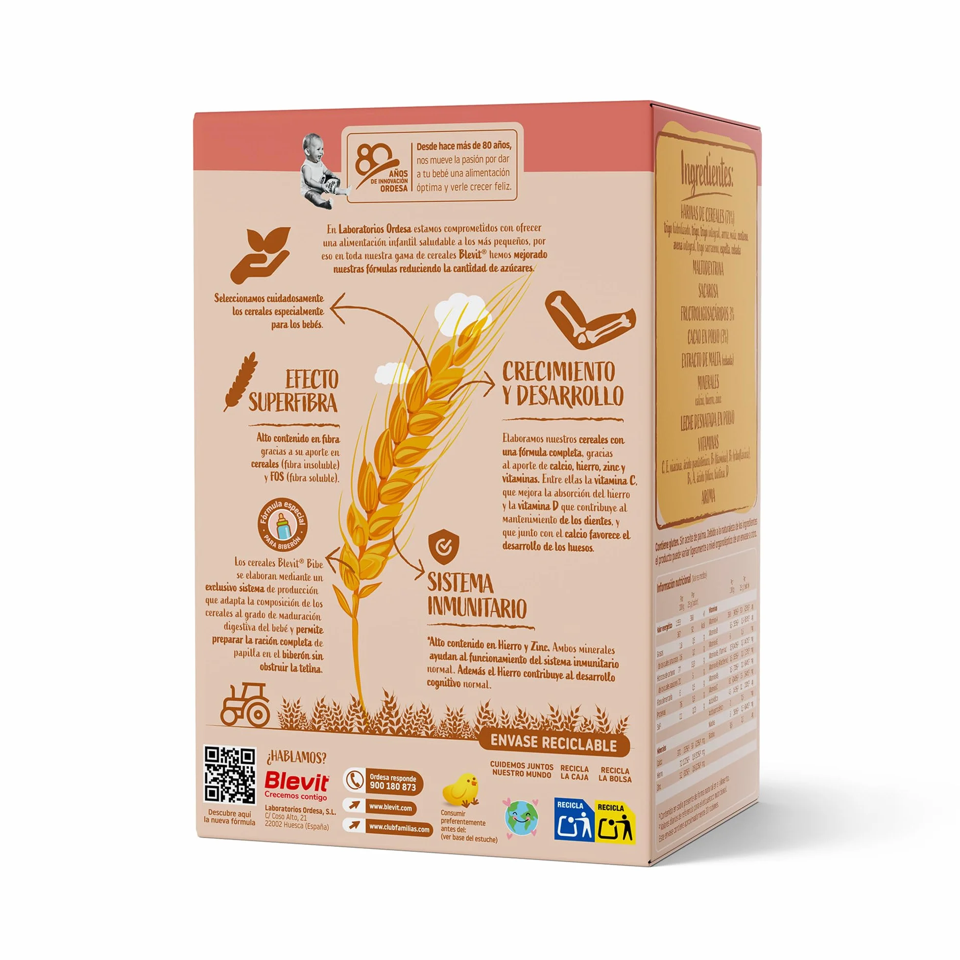 Blevit Bibe 8 Cereales con Cacao 500g Papilla para Bebé 12 meses 14 Vitaminas y Minerales