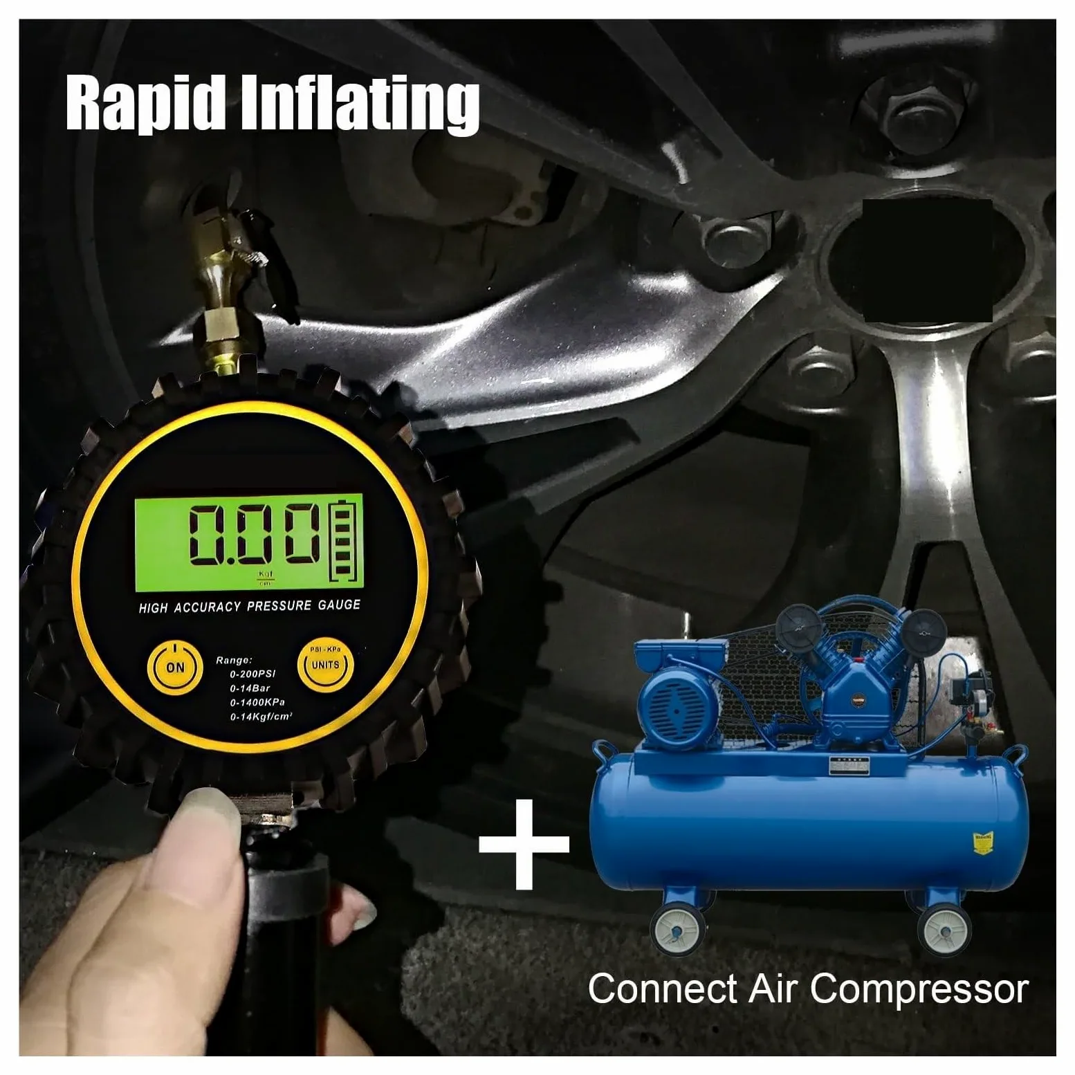 Manómetro de neumáticos Medidor De Presión De Neumáticos E Inflador Digital, Medidor De Inflado De Neumáticos De 200 PSI, Accesorios De Herramientas De Aire For Inflador De Neumáticos De Alta Resisten