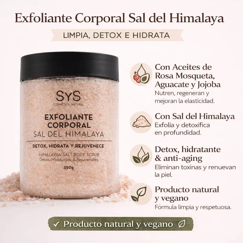 SYS Exfoliante Corporal Natural Sal Rosa del Himalaya 350 g Aceites de Rosa Mosqueta y Aguacate Vegano