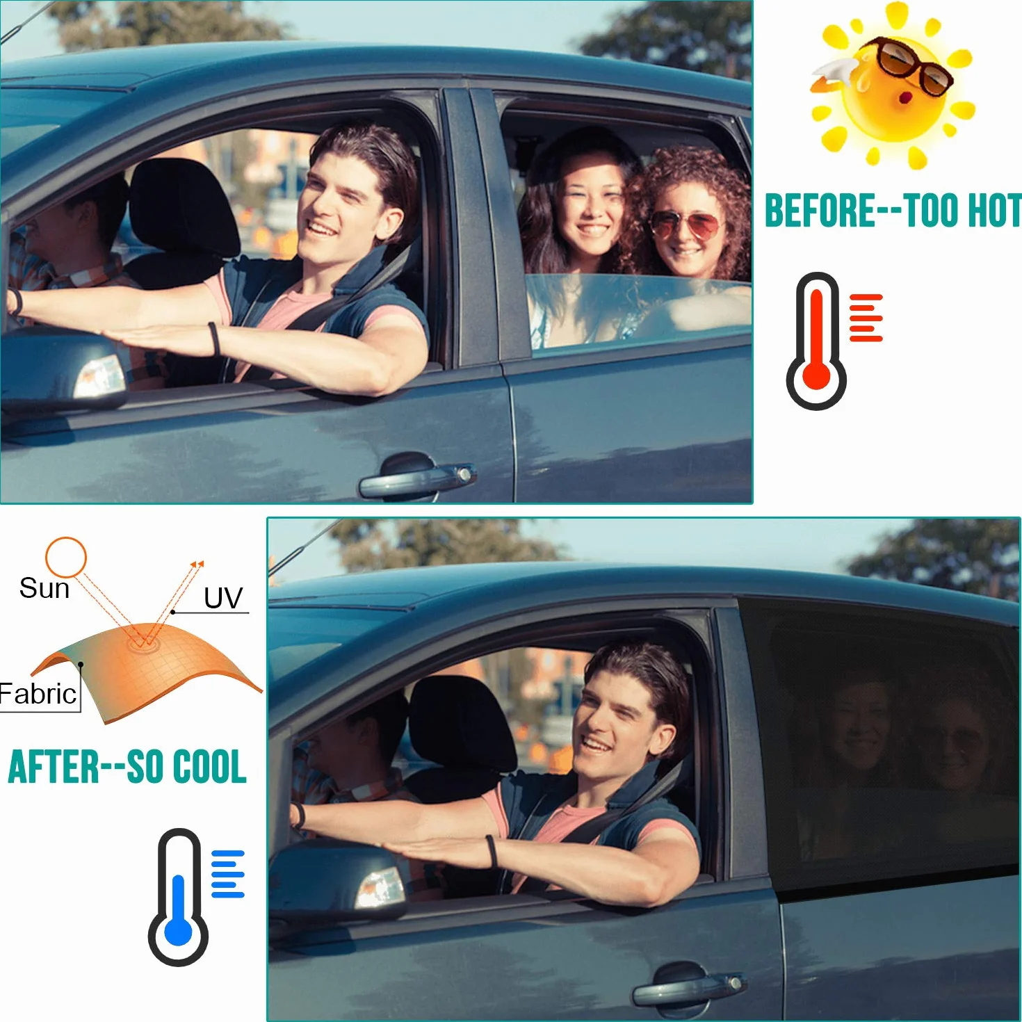 WIN.MAX Parasol de Coche Doble Tejido Protección UVA Pack 2 XL