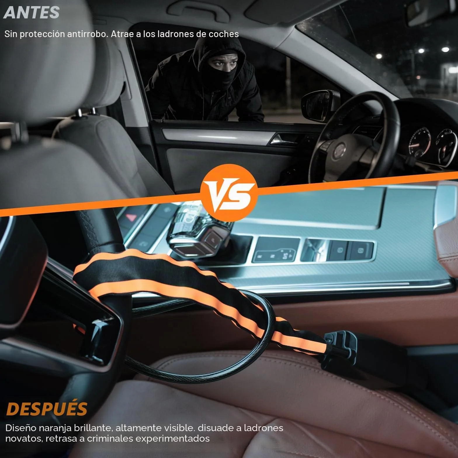Thlevel Antirrobo Coche Volante Alta Bloqueo de Volante Coche | Visibilidad con 3 Llaves para Furgonetas Camper y Autocaravanas