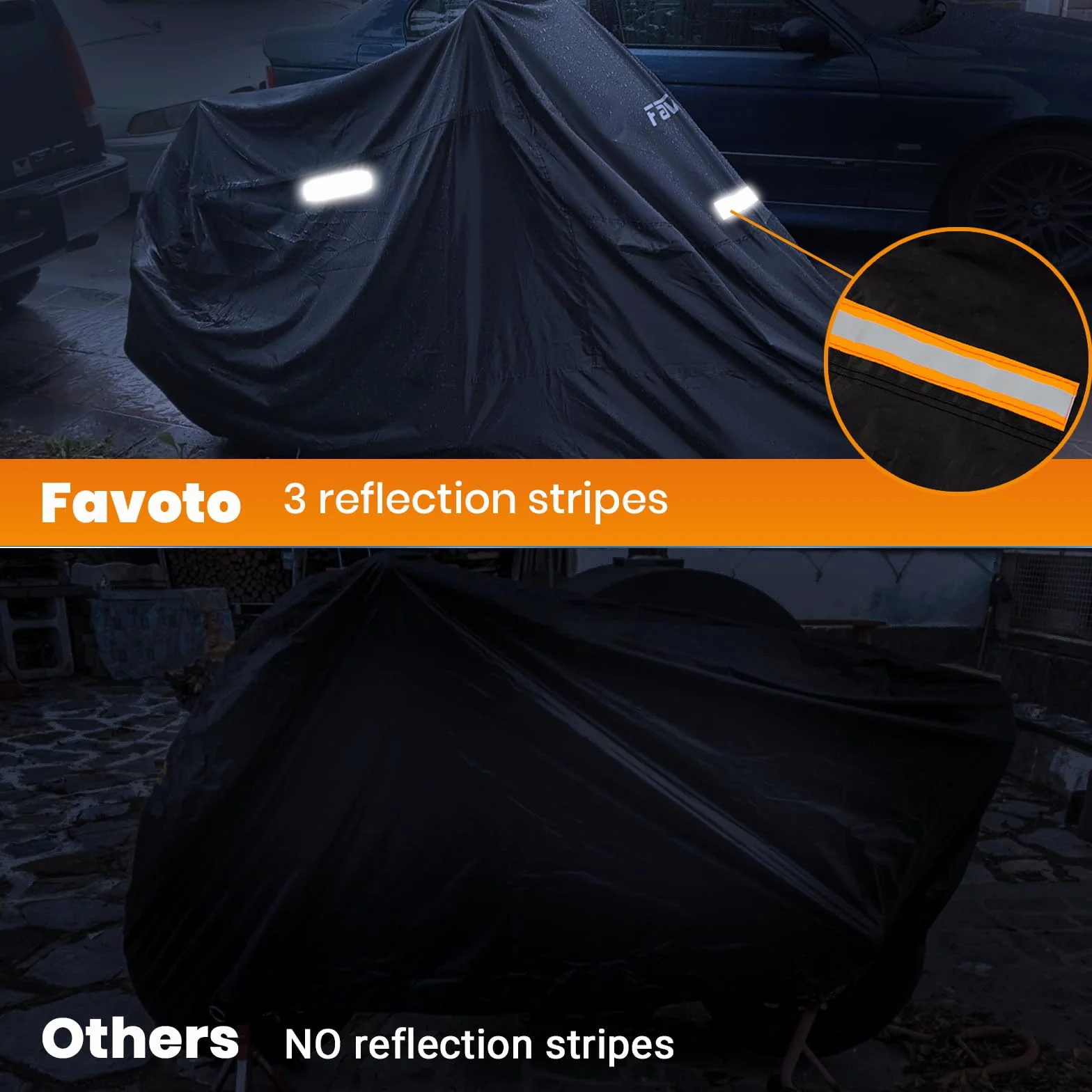 Favoto Funda para Moto Cubierta de Moto Oxford Impermeable Protectora a Prueba de Sol Lluvia Polvo Viento Nieve Excremento de Pájaro al Aire Libre, 245x105x125cm Negro+Plata