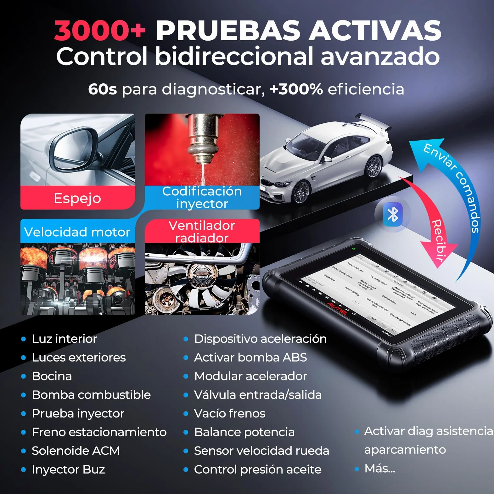Autel MaxiCheck MX900 Maquina Diagnóstico, Como MaxiCOM MK900-BT Herramienta Escáner OBD2, Avanzado MK808BT MK808S MX808S Diagnosis Coche Multimarca, 3K+ Pruebas Activas, DoIP&CANFD, 40+ Servicio,OS11