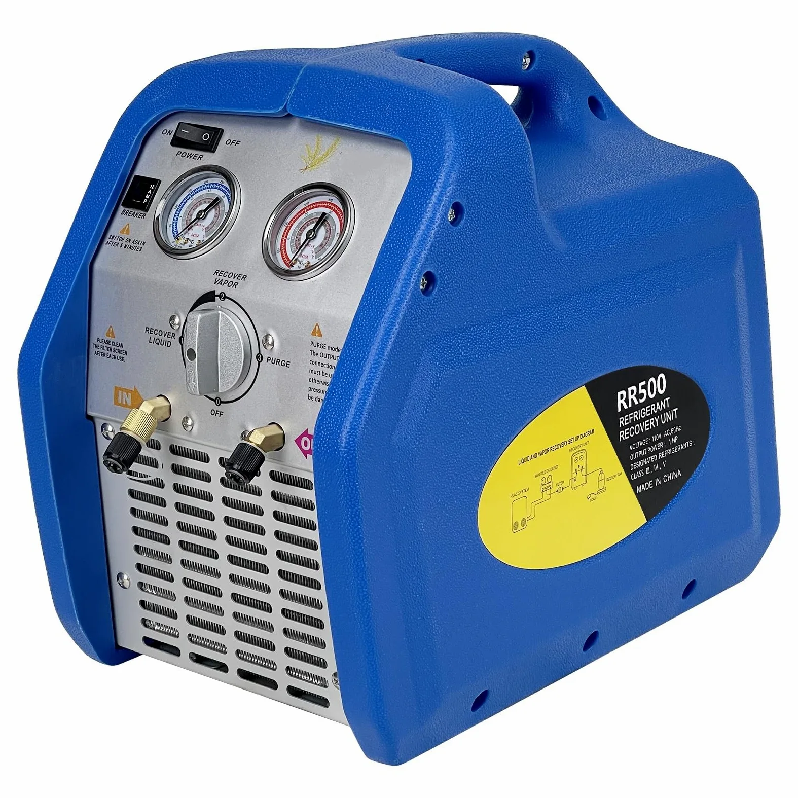 Máquina de Recuperación de Refrigerante Portátil, 3/4 HP, 220V, Recuperadora de Refrigerante de Doble Cilindro, para el Mantenimiento de Vehículos con Aire Acondicionado
