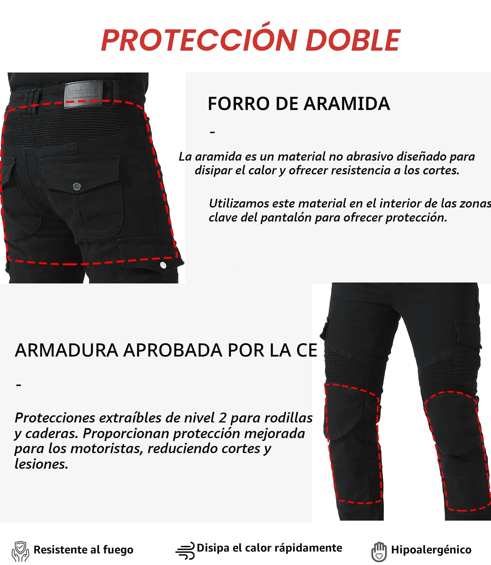 CTBQiTom Pantalón Moto para Hombre con Revestimiento Protector de aramida Pantalón de Moto con Coraza Desmontable CE