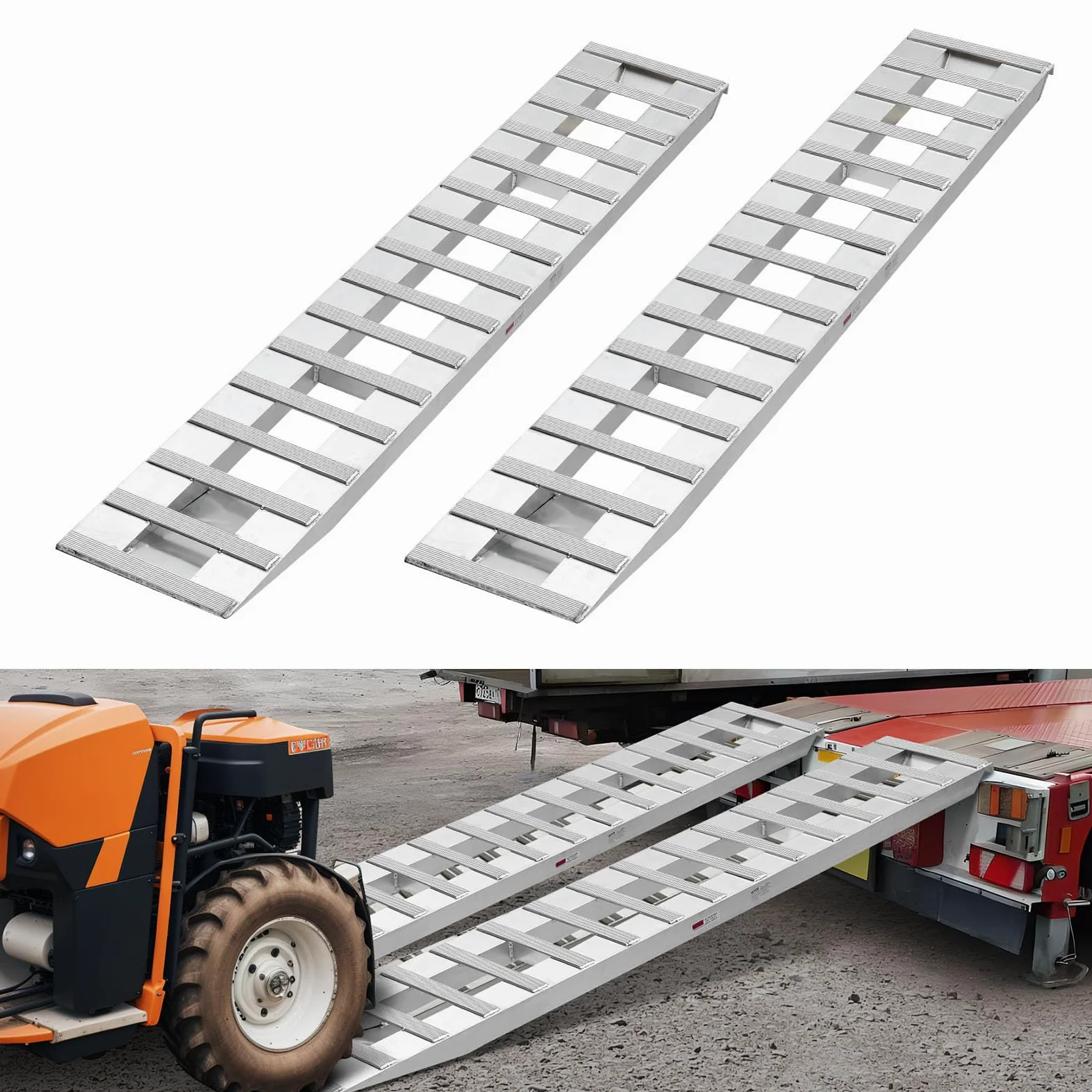 VEVOR Rampas de Carga de Aluminio 2 Piezas 240 x 38 cm con Placas Antideslizantes Capacidad de Carga de 2721,6 kg para Carros, Tractores Agrícolas, Vehículos Todoterreno, Cortacéspedes, Motocicletas
