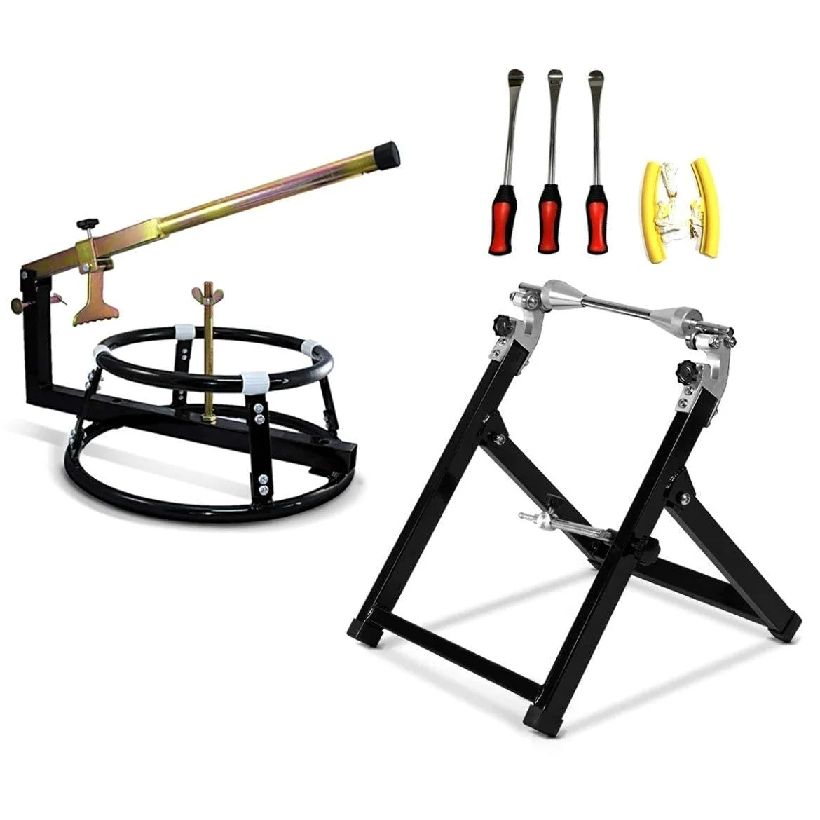 Set TC1 Destalonadora Moto/Desmontador de Ruedas con equilibradora de Ruedas + Cuchara neumaticos y Protector de Llantas
