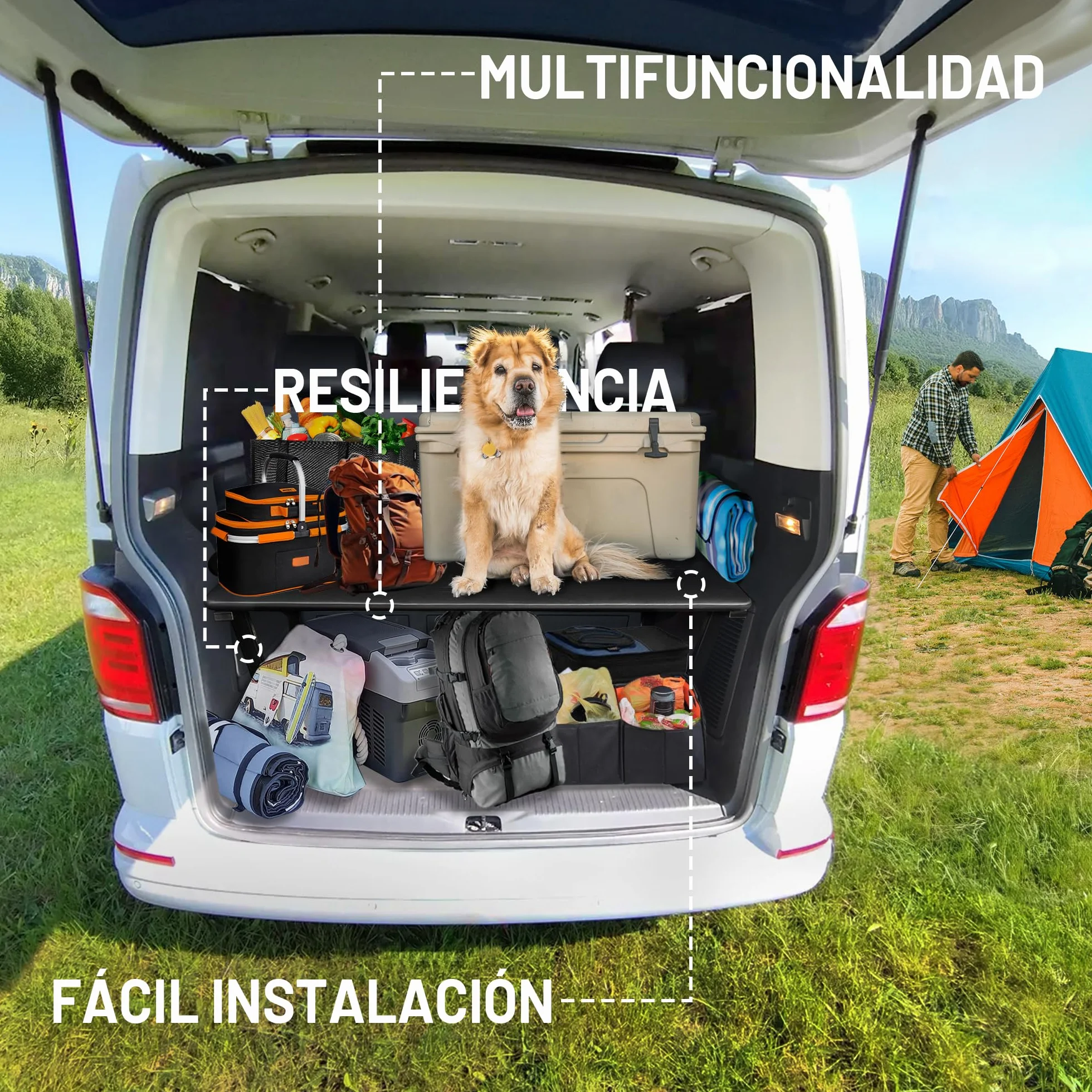 CHROMEMASTER - Compatible con VW T5 2003-2015 Multivan - Cama Plegable para Coche, Extensión de la Cama Multiflexboard para Caravana, Cama de Camping, Estantería, Mesa - Accesorio para la Caravana
