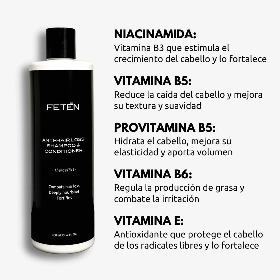 FETEN Champú Anticaída y Acondicionador para Hombre 400ml, Tratamiento Anticaida y Anti Caspa