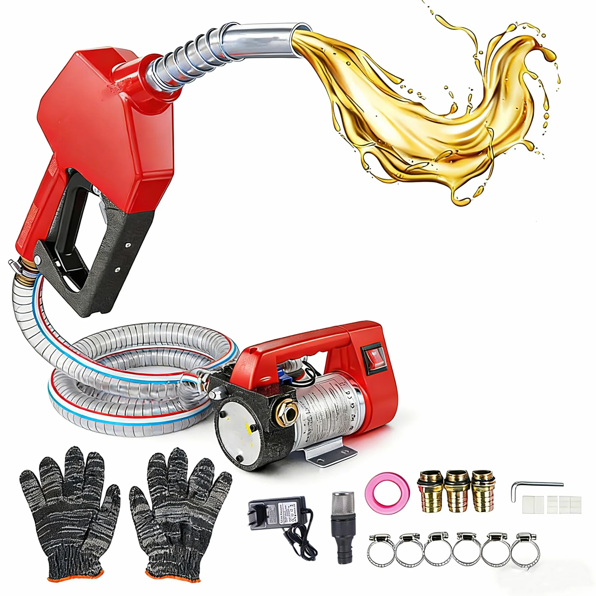 Bomba de Trasvase Diesel a Batería 21V Caudal 45 L/m, Eléctrica Bomba Portátil con Pistola, Filtro y 2 x 2m Mangueras para Diesel, Keroseno, sin batería Hopzty