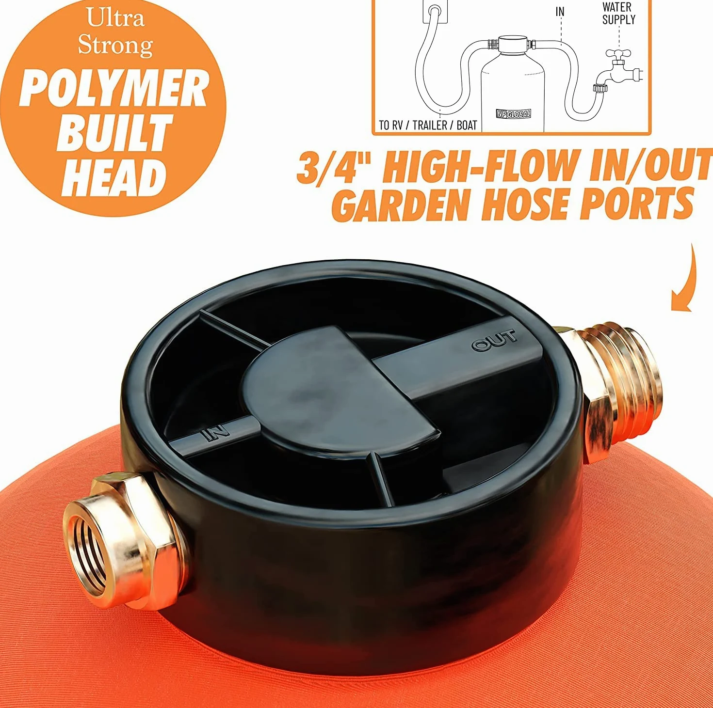 Ablandador de agua portátil NPGLOBAL 16.000 granos 3/4" GHT para autocaravanas