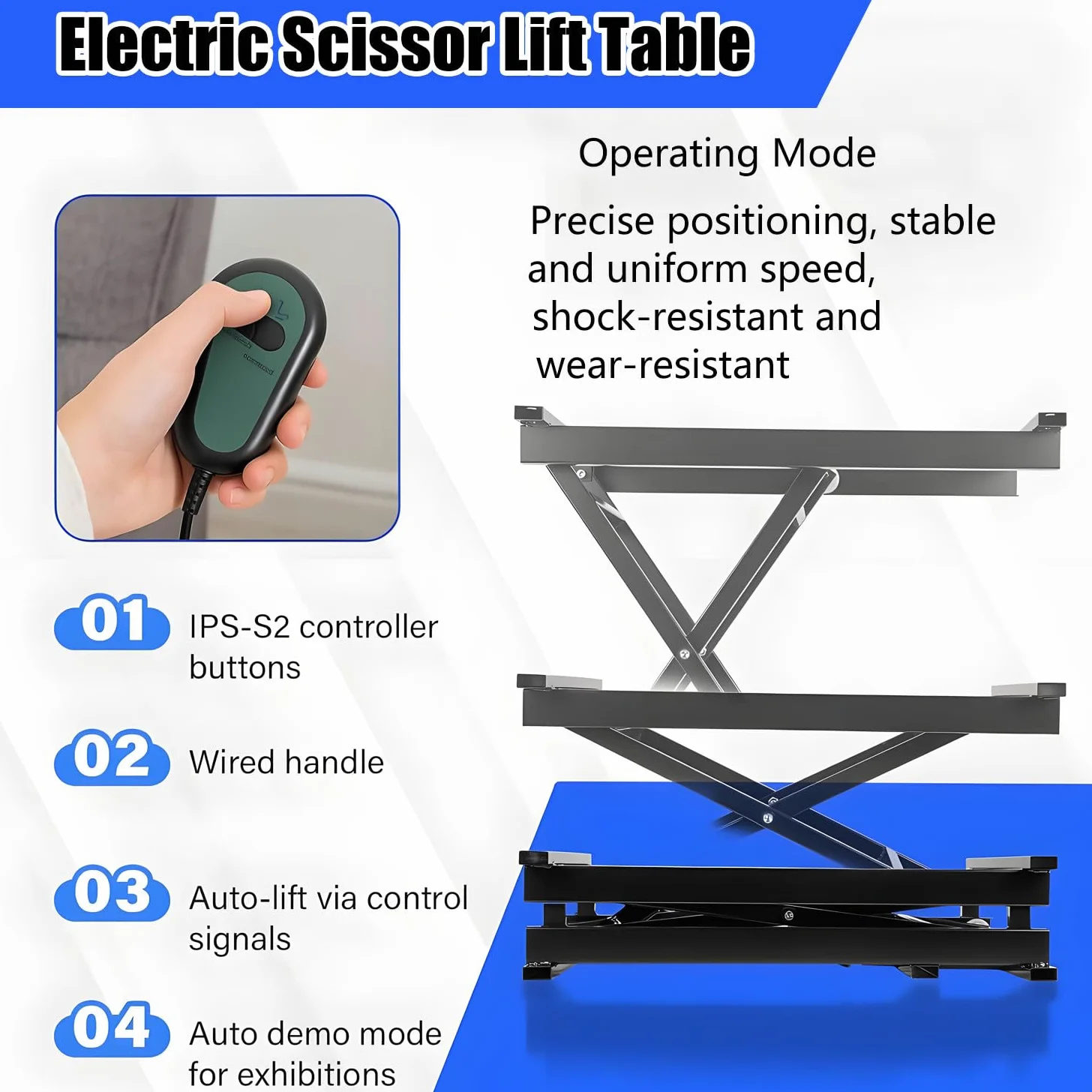Mesa elevadora eléctrica de tijera – Altura ajustable 180-680 mm, plataforma de elevación hidráulica con mando a distancia para manejo y transporte de materiales, resistente, diseño portátil