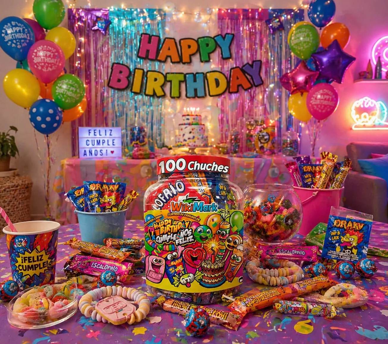 Bote 100 Chuches Surtidas para Cumpleaños y Piñatas | Caramelos Variados Infantiles | Golosinas para Fiestas, Candy Bar y Bolsas de Regalo | Mix Dulces Sin Gluten y Sin Leche