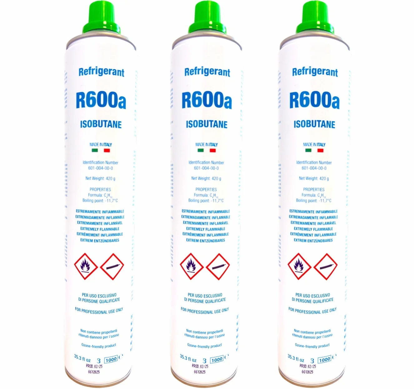 R600a Isobutano Gas Refrigerante Ecológico 1260g Pack 3 Envases Sin Válvula