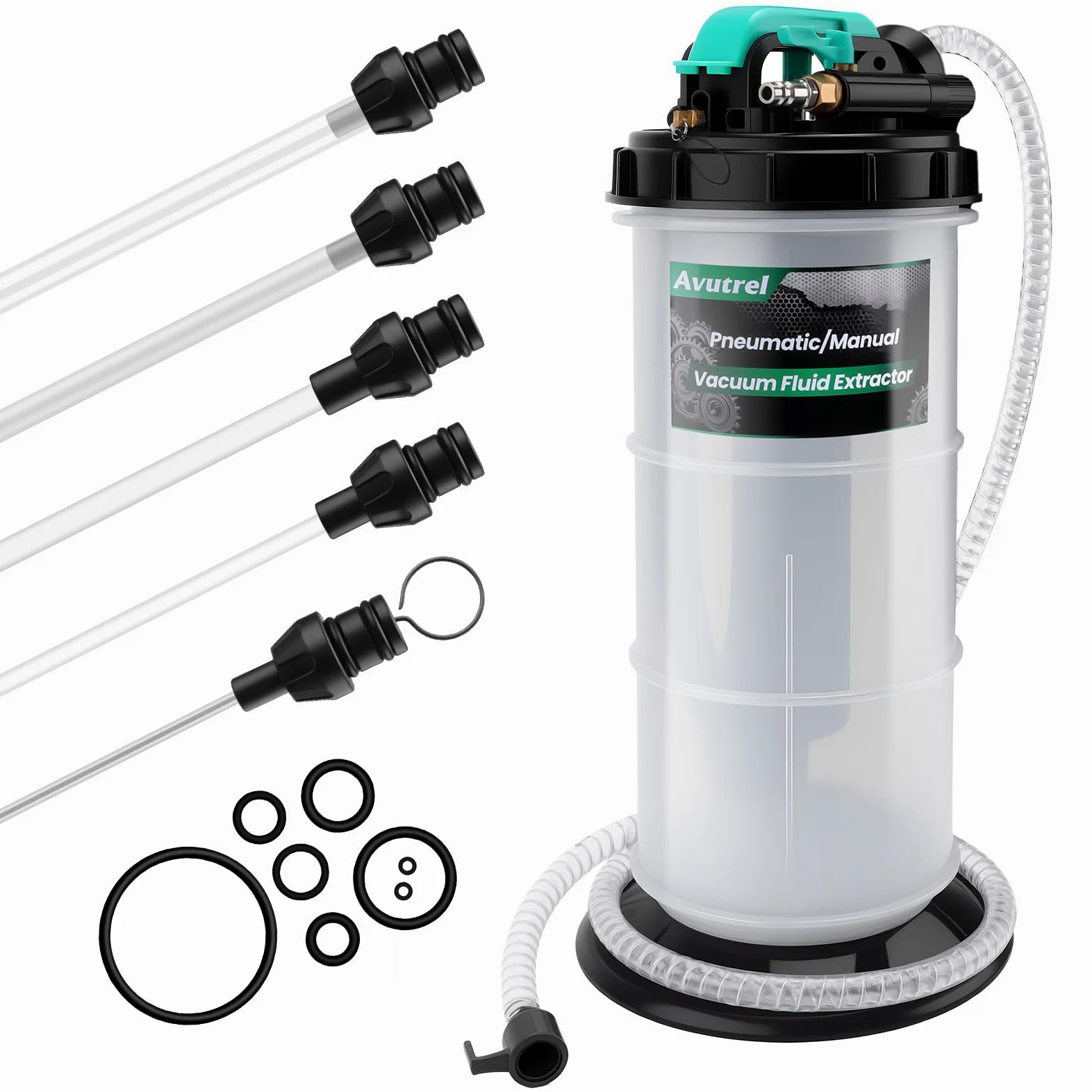 5,3L Manual y Neumática Bomba Succión de Aceite | Bomba Extractora de Fluidos Líquido de Transmisión con 6 Mangueras y Válvula de Seguridad, Bomba de Cambio de Aceite de Motor