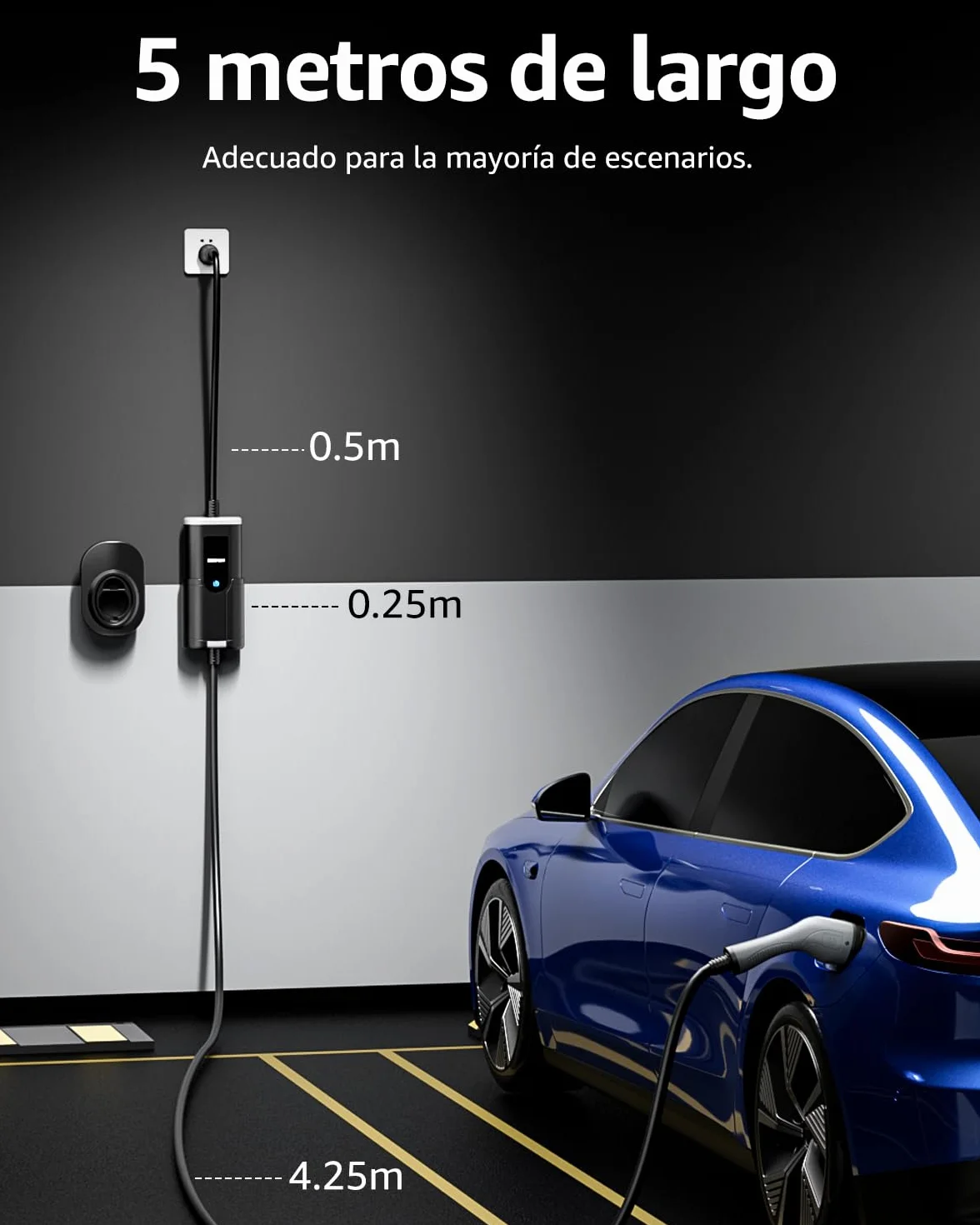 bokman Cargador Coche Electrico Tipo 2, 3,68kW / 16A / 5 Metros / IP65 Impermeable, Monofásico Cable de Carga para Vehículos Eléctricos