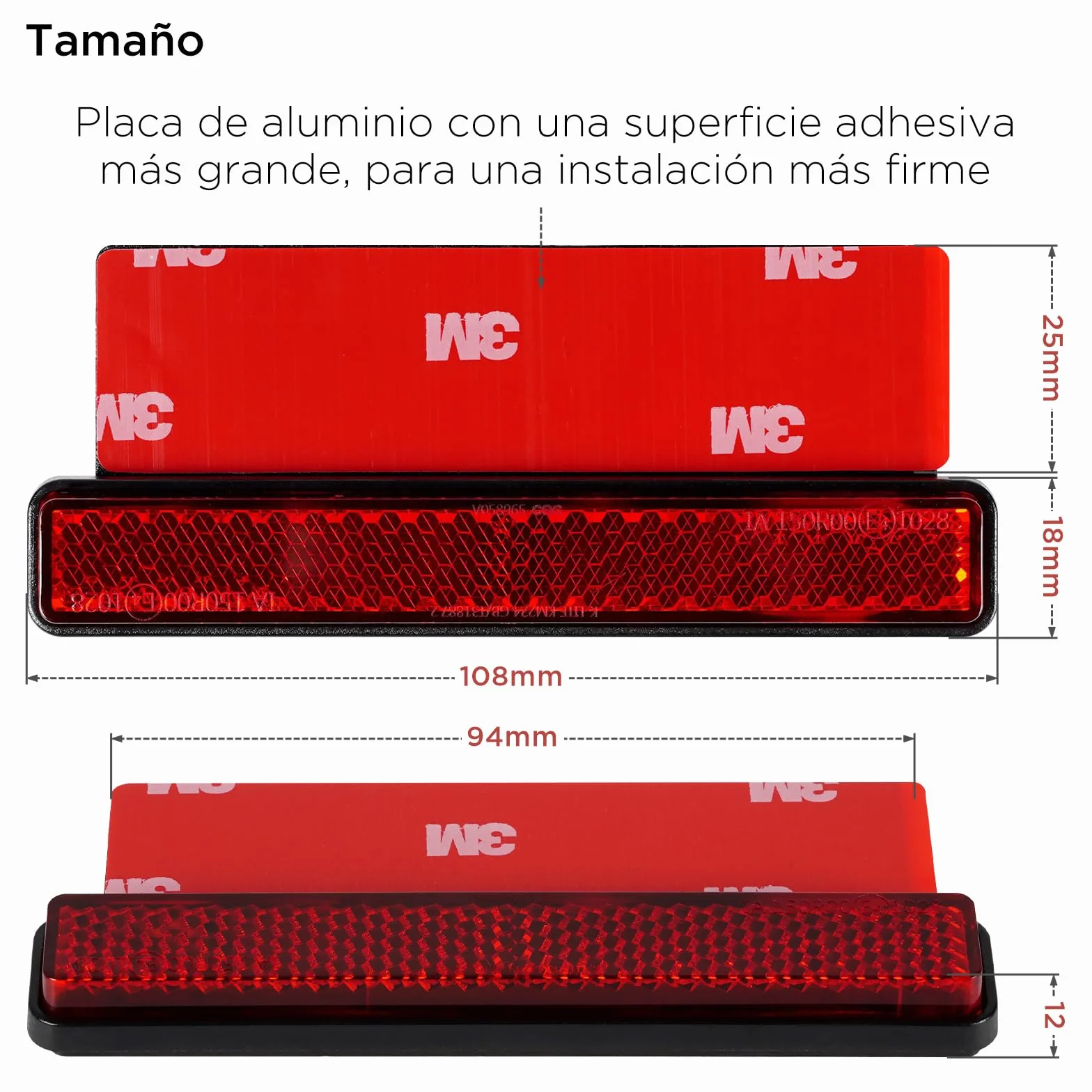 evermotor Catadioptrico Reflector trasero para motocicleta, Homologado E4, 2 piezas reflectoras de ojo de gato en la parte trasera con placa de aluminio autoadhesiva