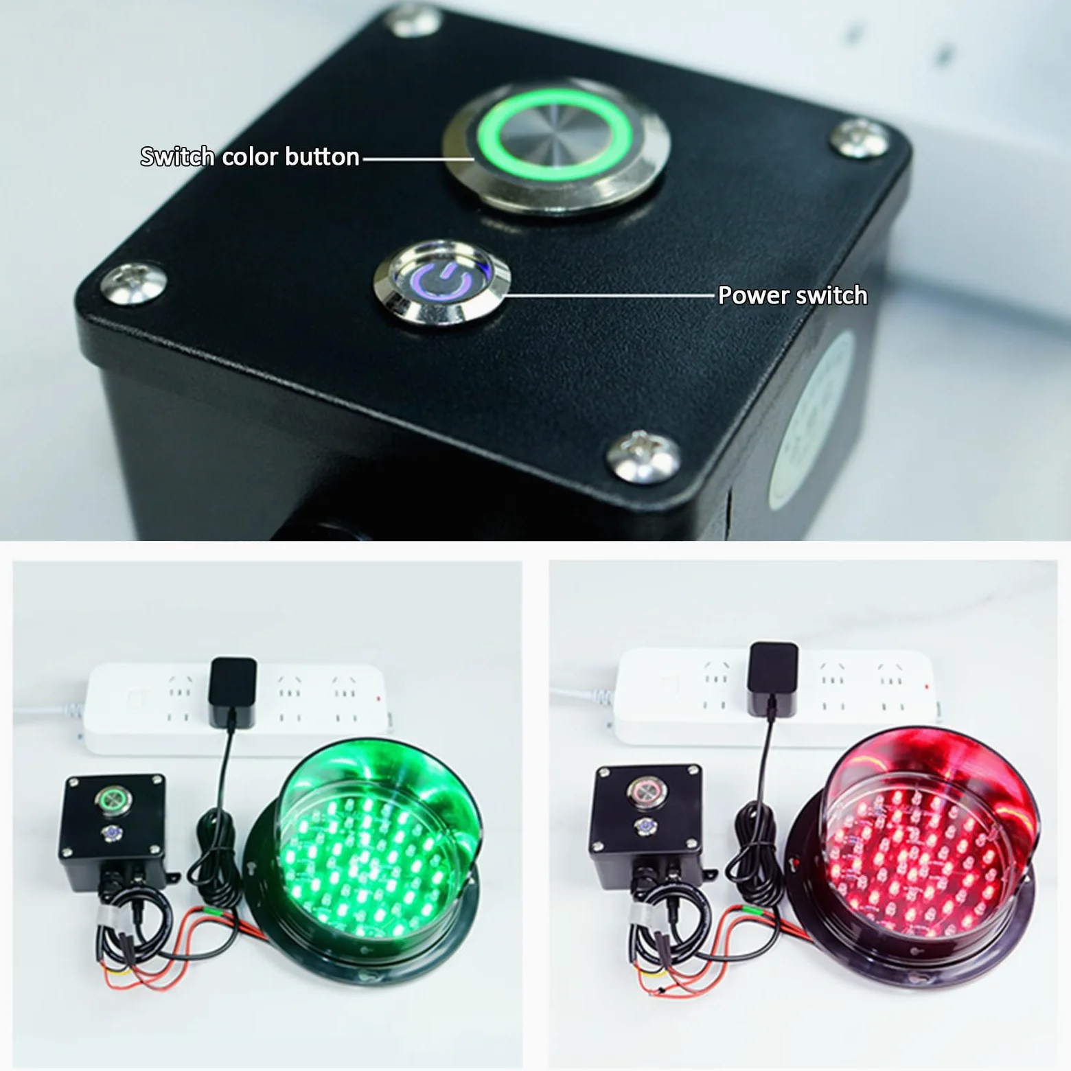 Semáforo, Luz de Freno, Luz de Señalización LED, Carcasa de PC, Impermeable IP67, Control por Botón, para Obras de Construcción y Muelles de Descarga(125mm/5in)