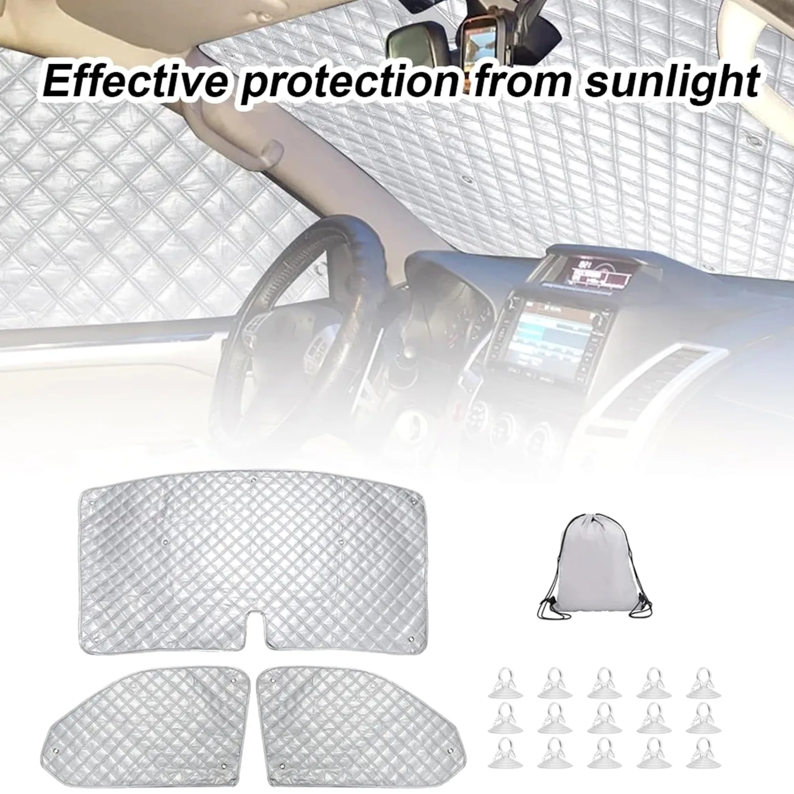 para VW T5 T6 Accesorios Exteriores De Coche 3 Uds Parasol para Parabrisas Delantero con Ventanas Laterales Cortina Protección UV Parasol Coche
