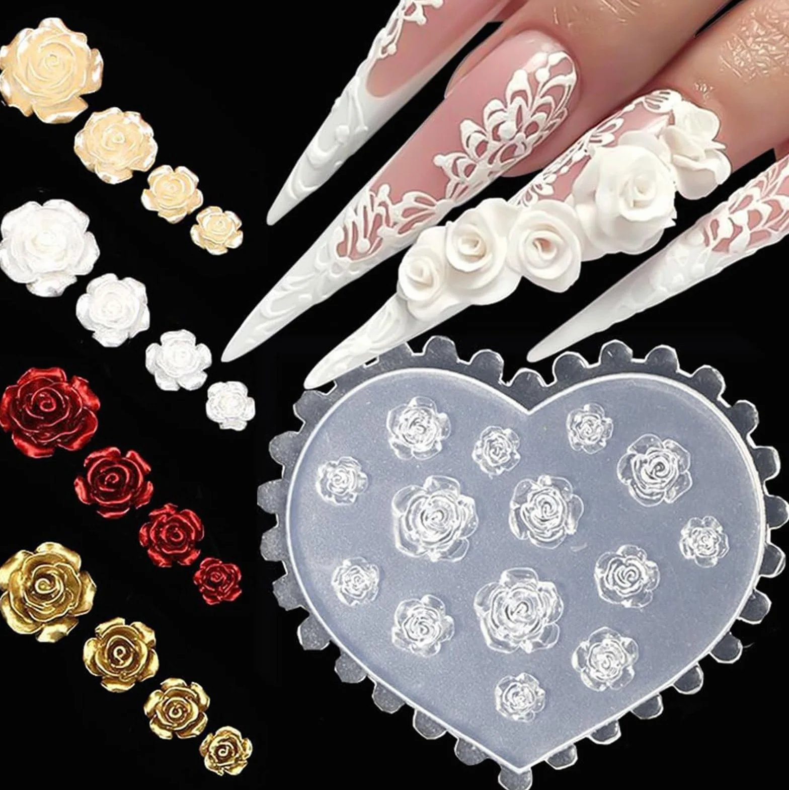 Forma De Silicona Para Uñas 3D Con Pétalos De Rosas Plantilla Floral En Forma De Corazón