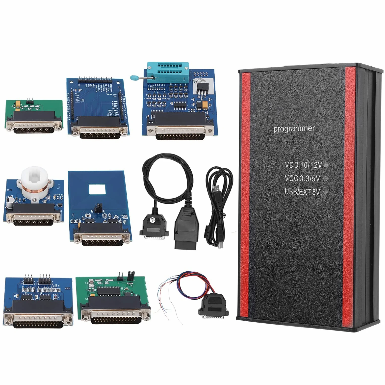 Escáner de Lector de código de automóvil, Kit de Programador de Llave de automóvil Profesional de 12 Piezas, escáner de automóvil Multifuncional con adaptadores completos
