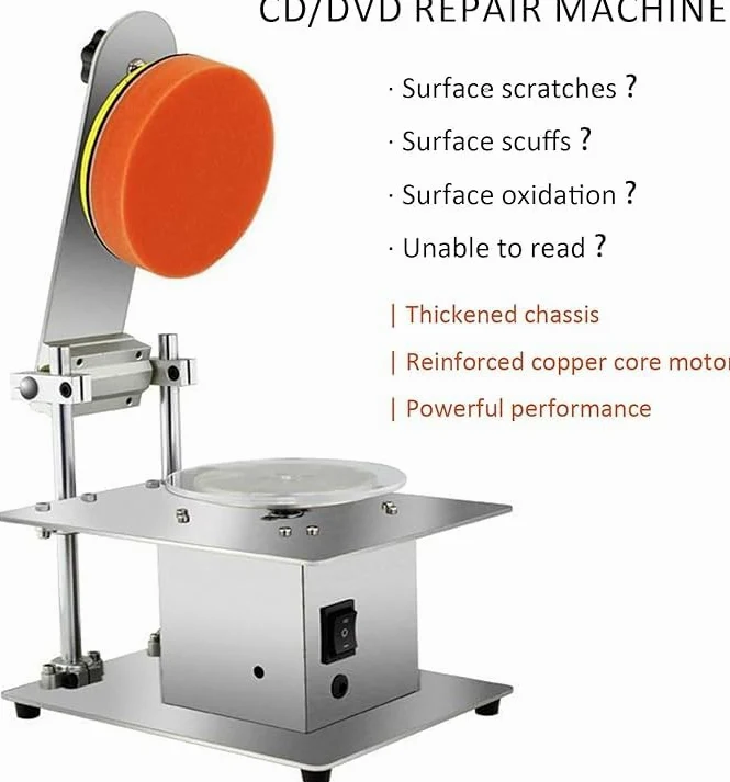 Máquina de reparación de discos de 200 W, pulidora de velocidad ajustable para recuperación de datos y eliminación de arañazos en CD, DVD y discos de juego, diseño de chasis de acero inoxidable