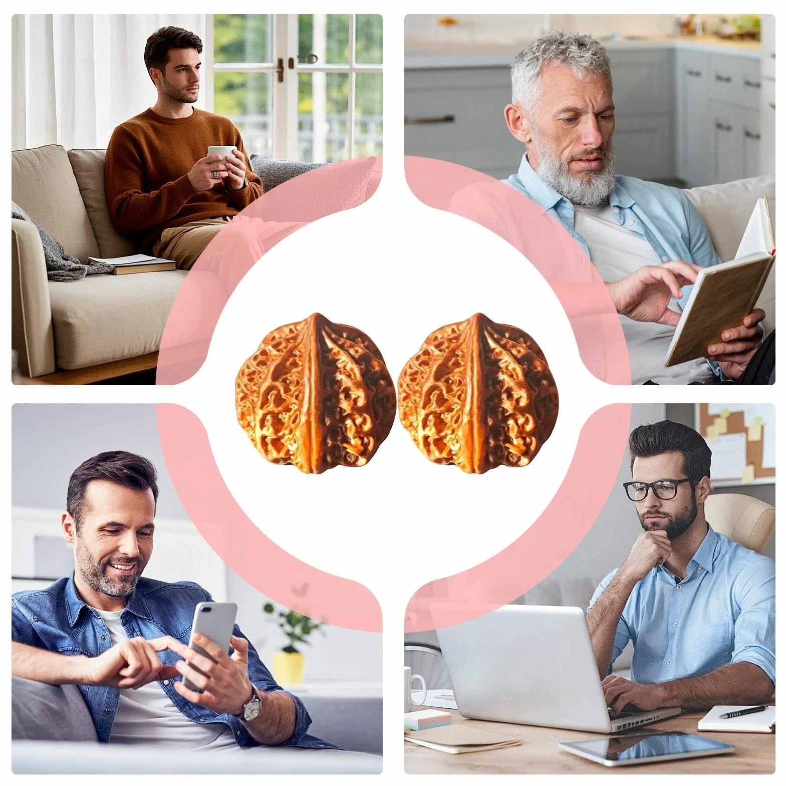 Empuñadura antideslizante de nogal natural, nueces tradicionales de mano y dedos, regalo para hombre