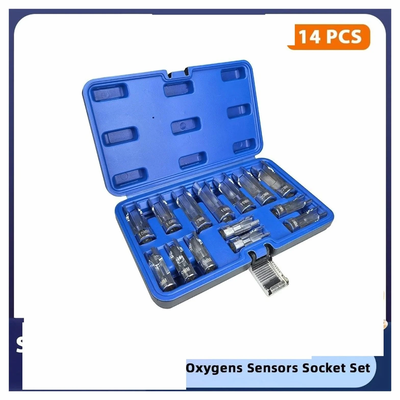 NOX Sensor Óxido Nitrógeno Juego Enchufes Con Sensores Oxígeno, Herramientas Extracción Unidades 3/8 "y 1/2", Llaves Inglesas Reparación Con Caja Almacenamiento, 14 Piezas