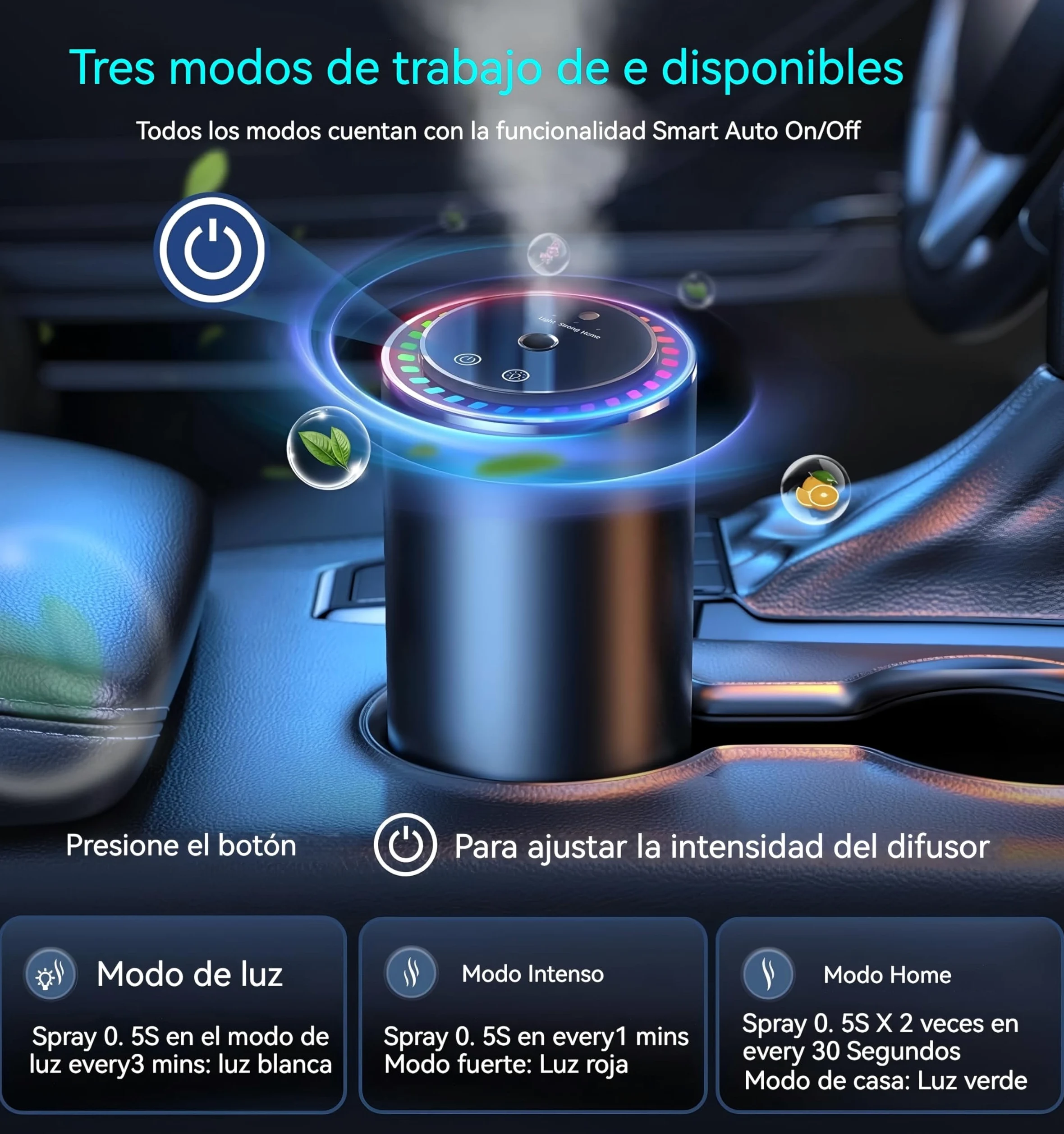 2025 Ambientador eléctrico para coche con perfume de 50 ml (colonia), difusor ultrasónico, 3 modos inteligentes, encendido/apagado automático, batería recargable incorporada