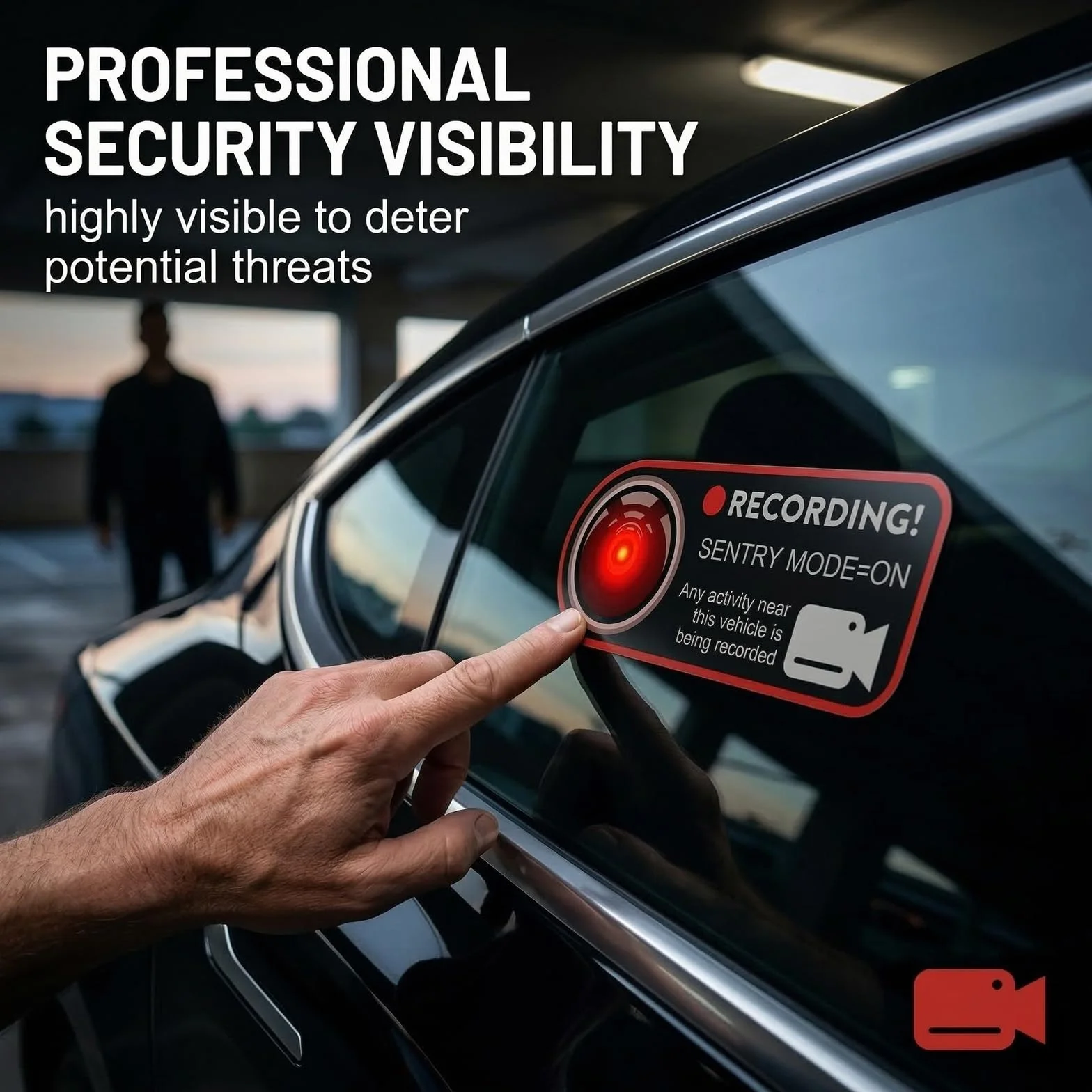 Juego de 8 pegatinas para cámaras de vigilancia de coches - Señalización de seguridad disuasoria - Alarma y protección de vídeo para taxis, camiones y autobuses