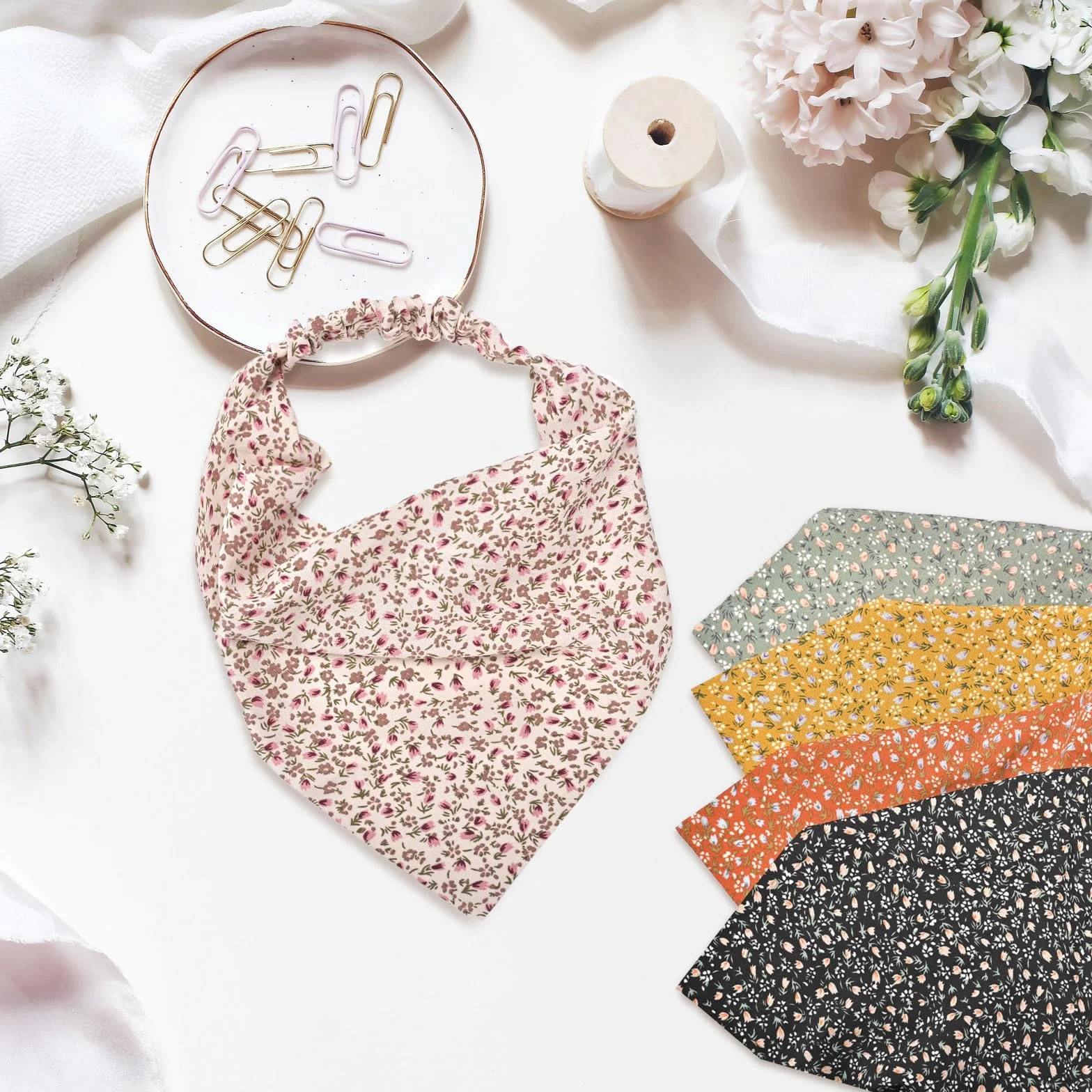 Pañuelos para mujer con flores, diademas elásticas boho de gasa, accesorio para el cabello para mujer y niña