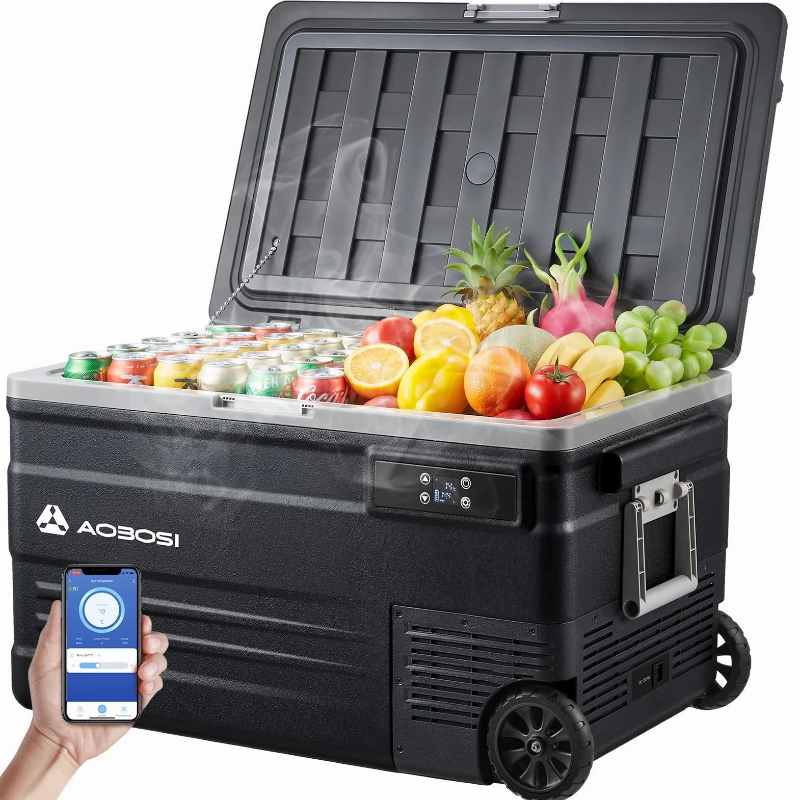 AAOBOSI Nevera Portátil 74L con Compresor, -20℃ a 20℃, 12V/24V DC y 100-240V AC, APP, Nevera 12V Compresor para Coche, Camping, Viajes, Barco, Autocaravana y Hogar