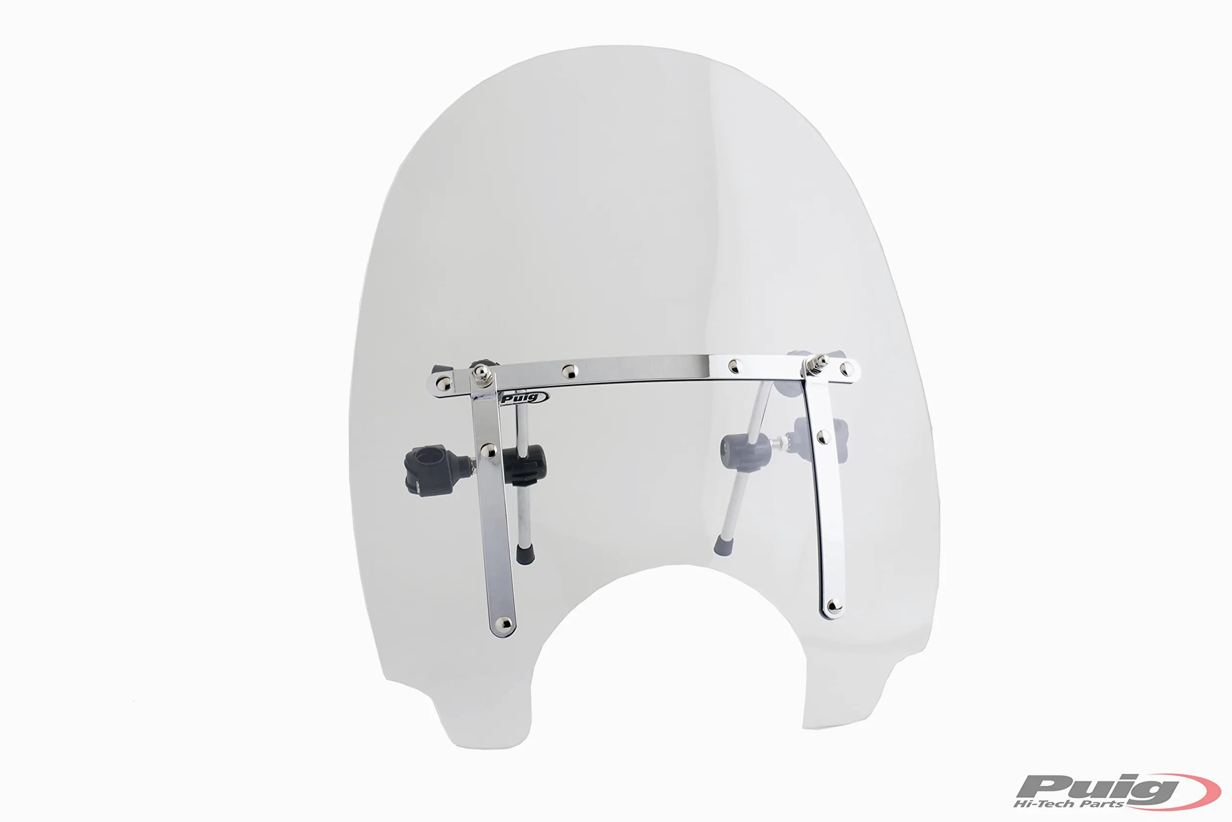 Puig 1984W Carenabrises para motos custom en metacrilato de 4 mm con diseño aerodinámico envolvente, alta protección frontal y fijación estable de cuatro puntos, Transparente